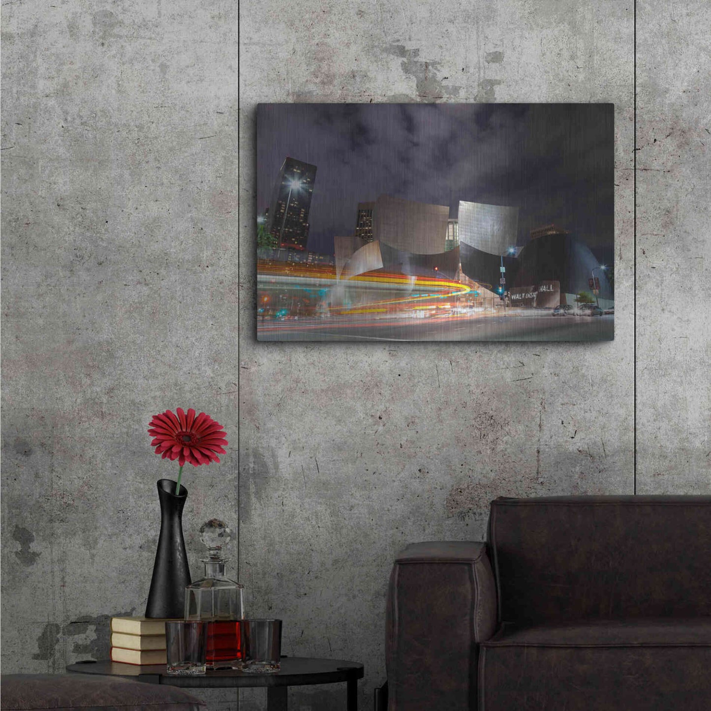 Luxe Metal Art 'Bus Streak Disney Concert Hall' by Chris Moyer, Metal Wall Art,36x24