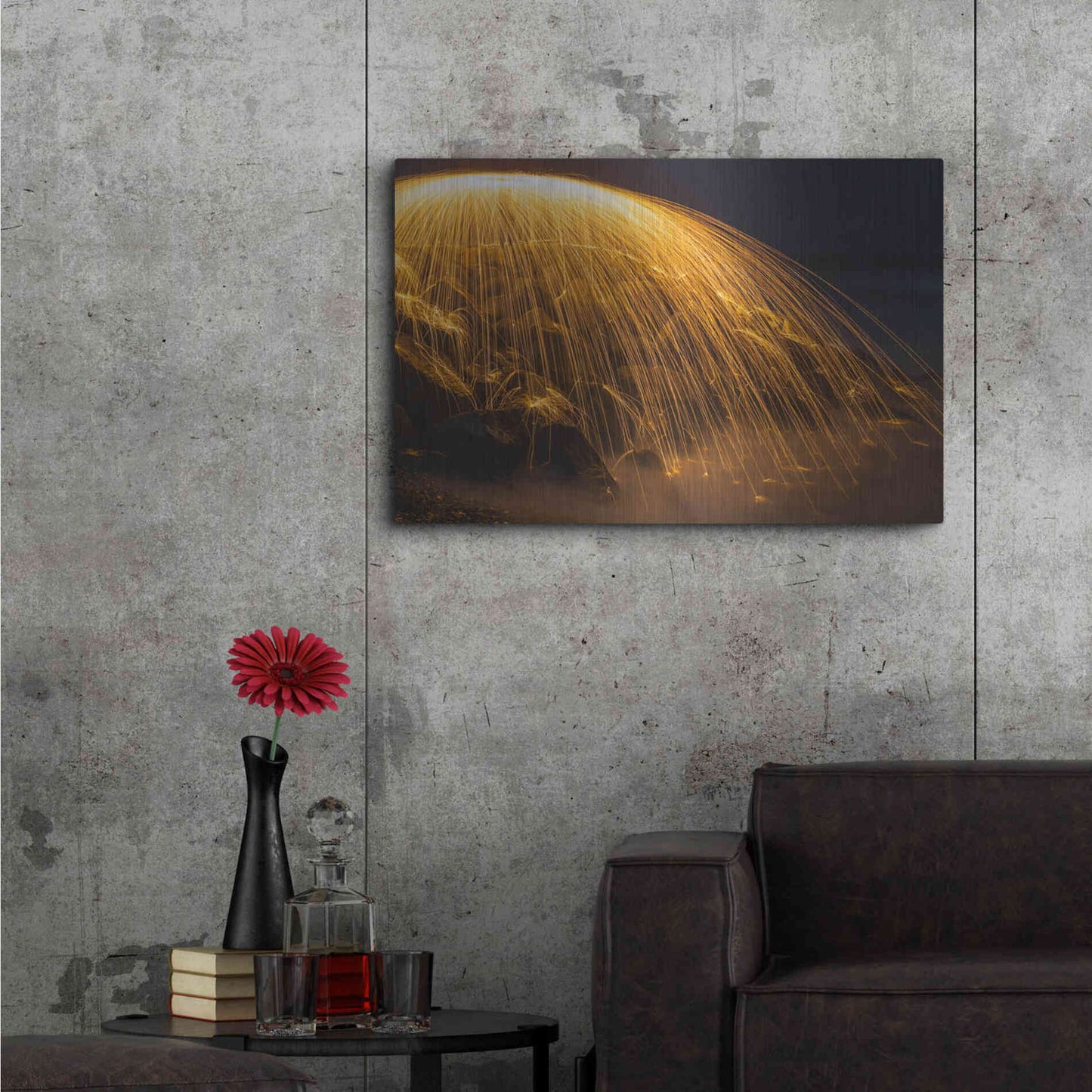 Luxe Metal Art 'Rain of Fire' by Chris Moyer, Metal Wall Art,36x24