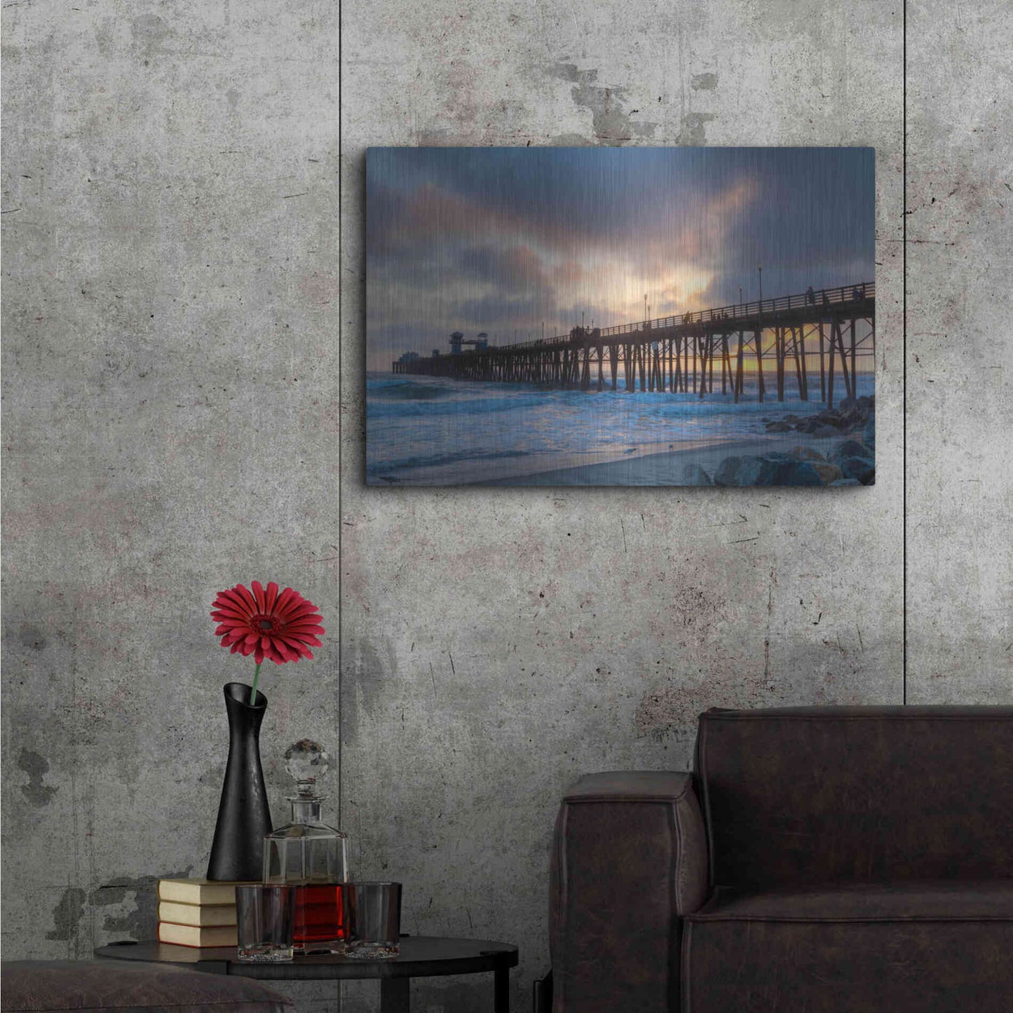 Luxe Metal Art 'Sunset Through Oceanside Pier' by Chris Moyer, Metal Wall Art,36x24