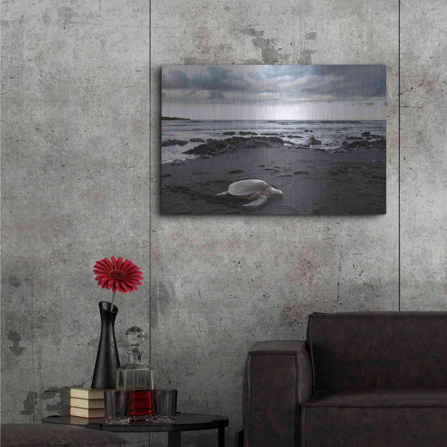 Luxe Metal Art 'Black Sand Honu' by Chris Moyer, Metal Wall Art,36x24