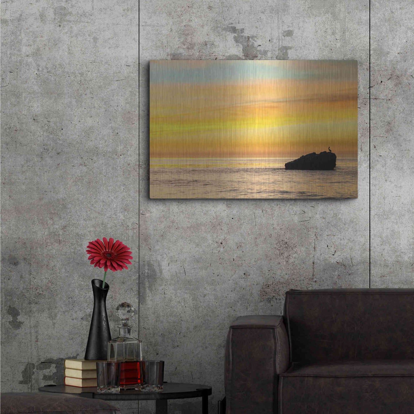 Luxe Metal Art 'Pelican Sunrise' by Chris Moyer, Metal Wall Art,36x24
