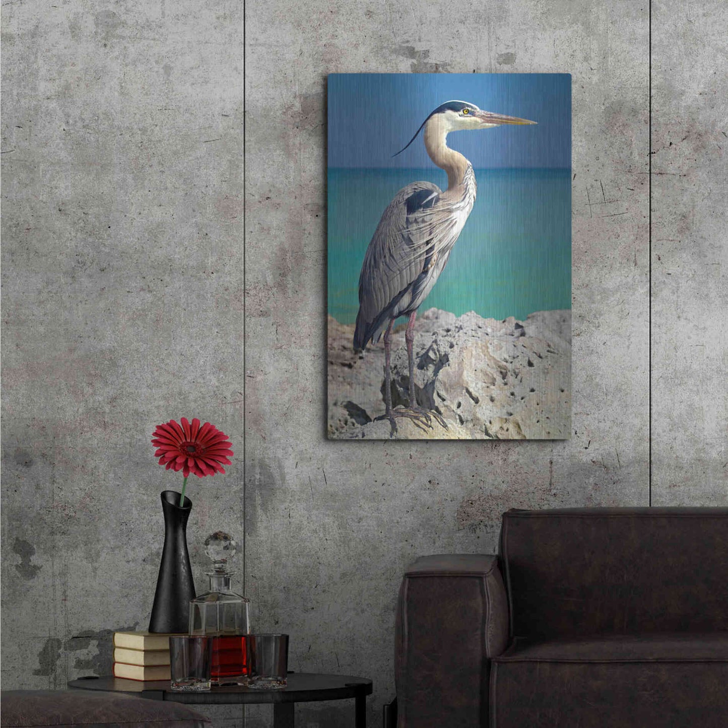 Luxe Metal Art 'Blue Heron' by Mike Jones, Metal Wall Art,24x36
