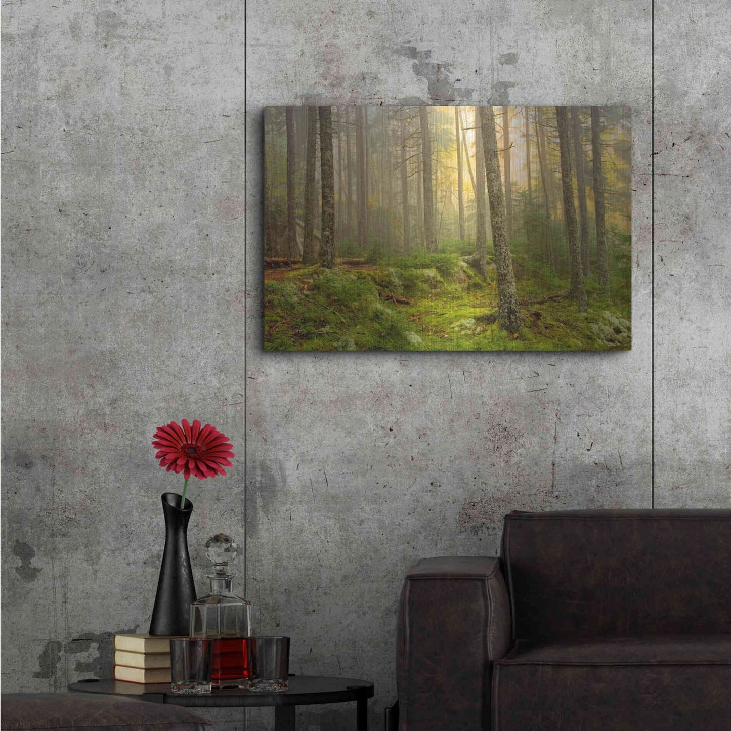 Luxe Metal Art 'Foggy Fire Woods' by Mike Jones, Metal Wall Art,36x24