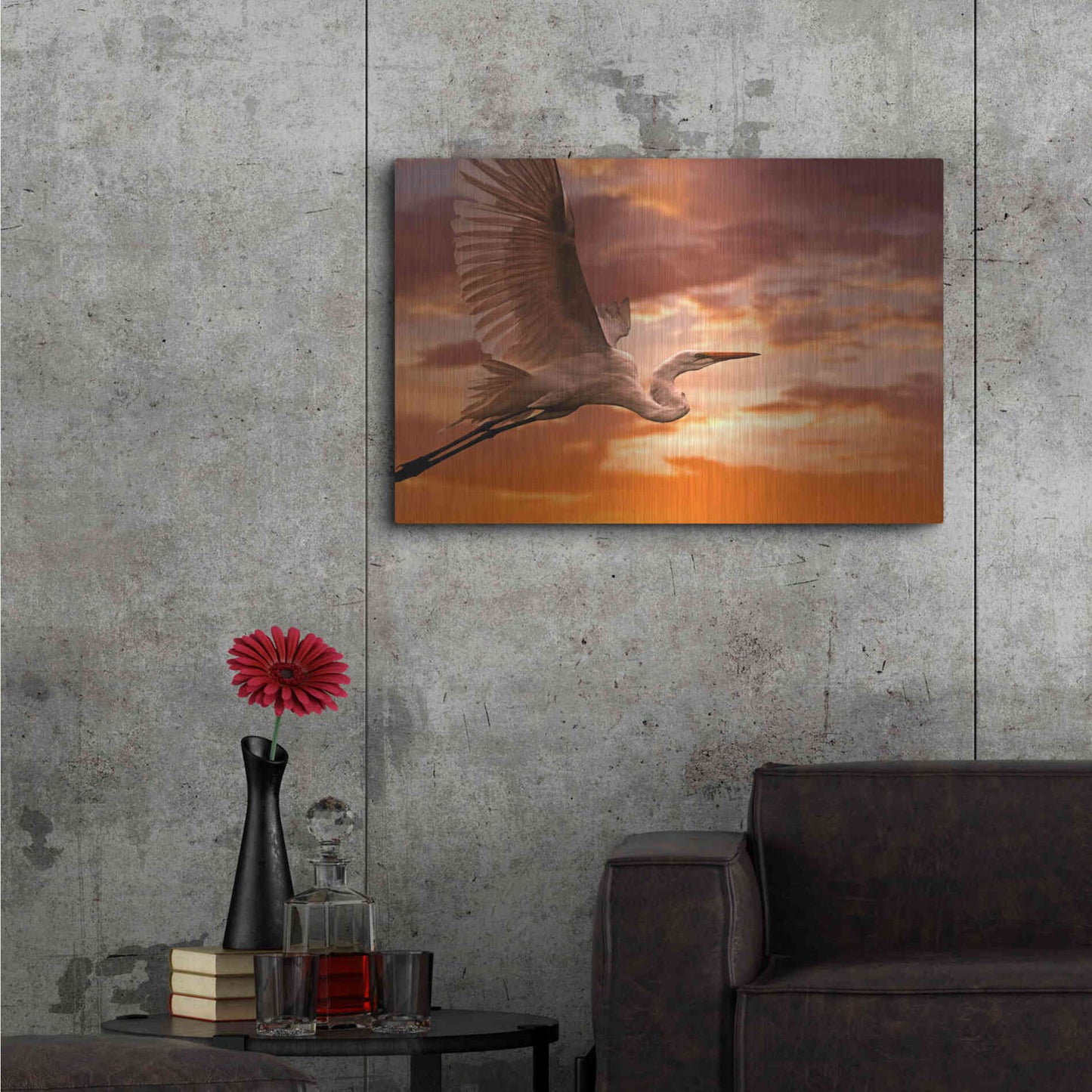 Luxe Metal Art 'Heron Sunset' by Mike Jones, Metal Wall Art,36x24