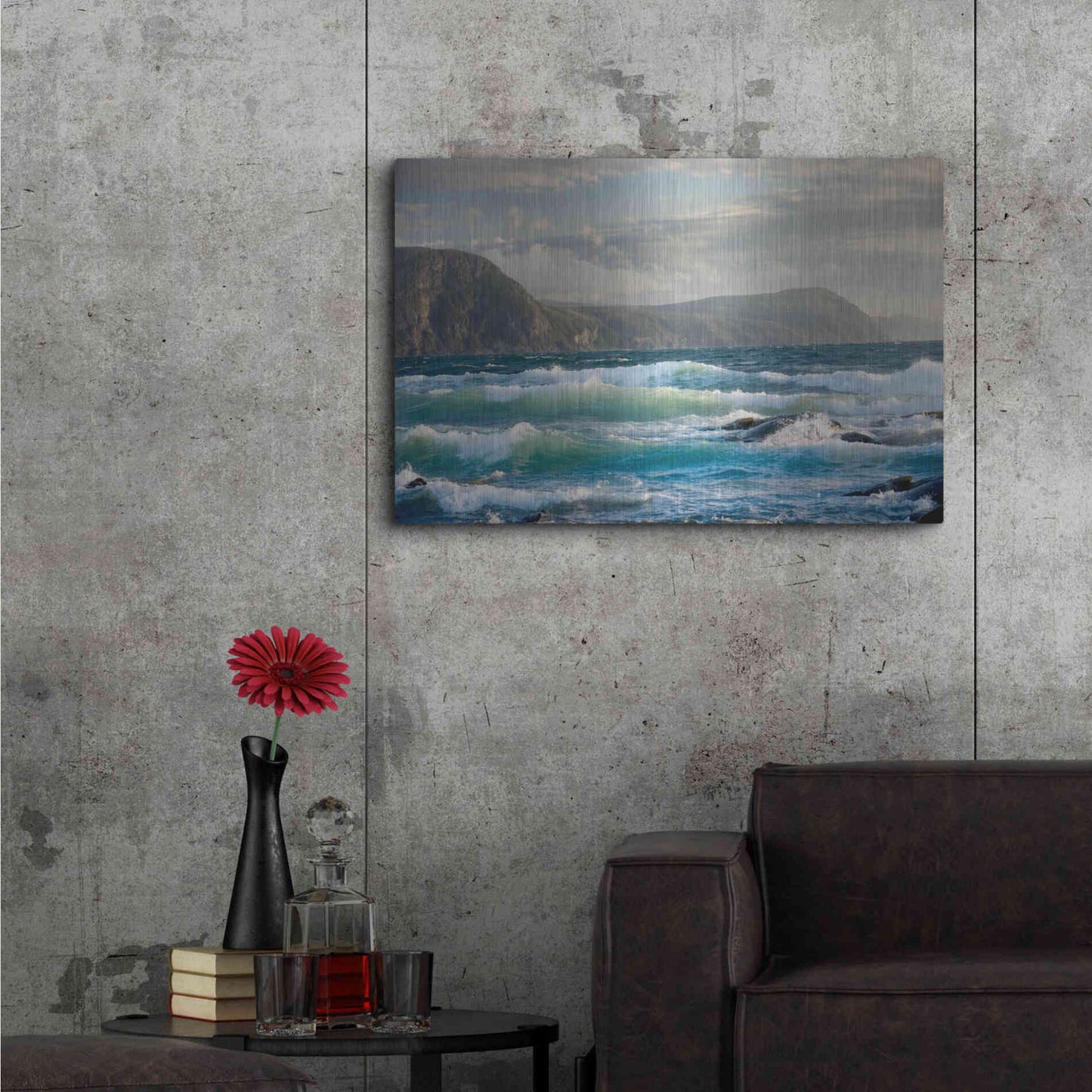 Luxe Metal Art 'Newfoundland Sunset Surf' by Mike Jones, Metal Wall Art,36x24