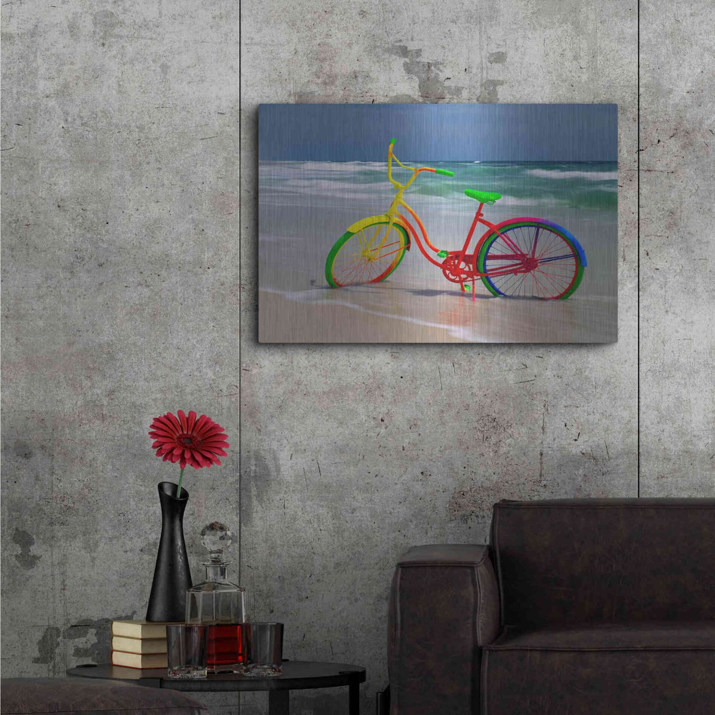 Luxe Metal Art 'Rainbow Bike' by Mike Jones, Metal Wall Art,36x24