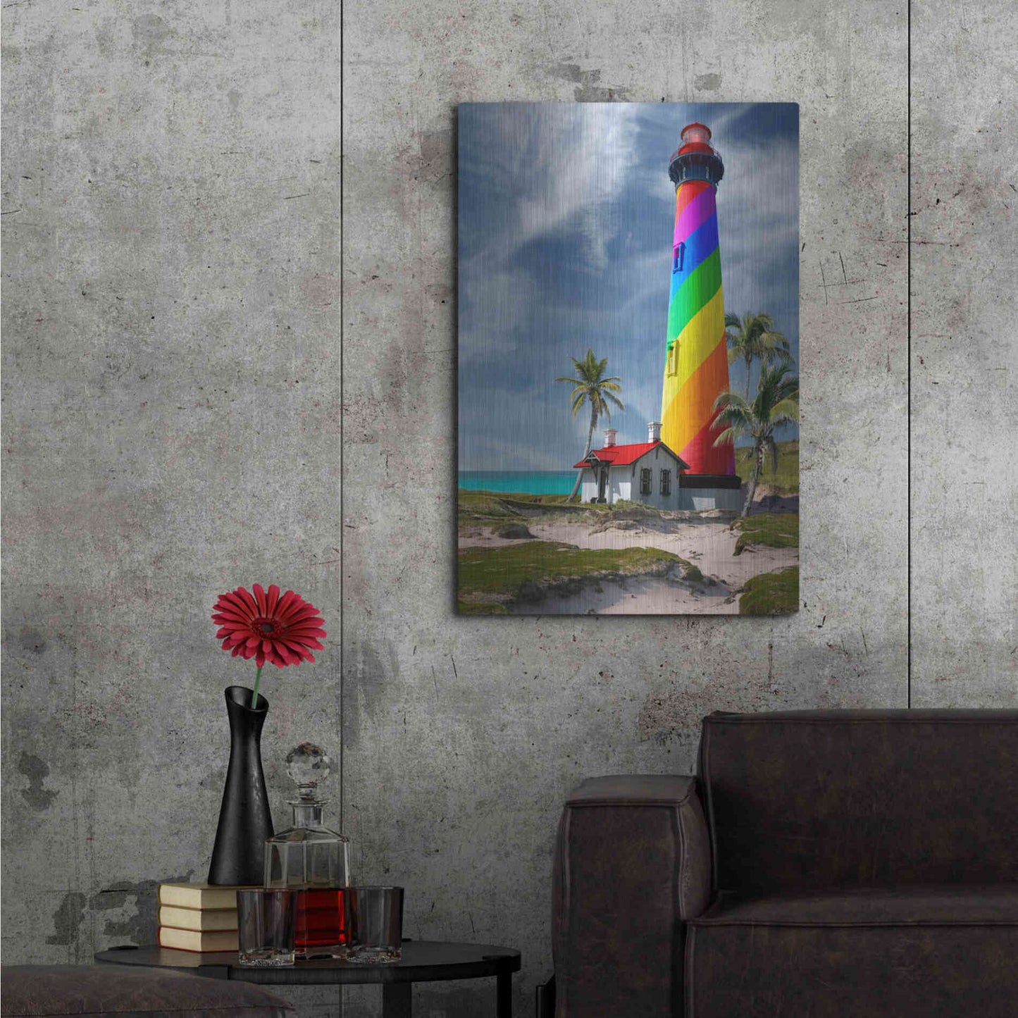 Luxe Metal Art 'Rainbow Lighthouse South' by Mike Jones, Metal Wall Art,24x36