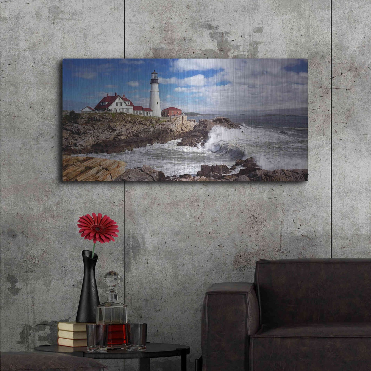 Luxe Metal Art 'Portland Head Light' by Mike Jones, Metal Wall Art,48x24