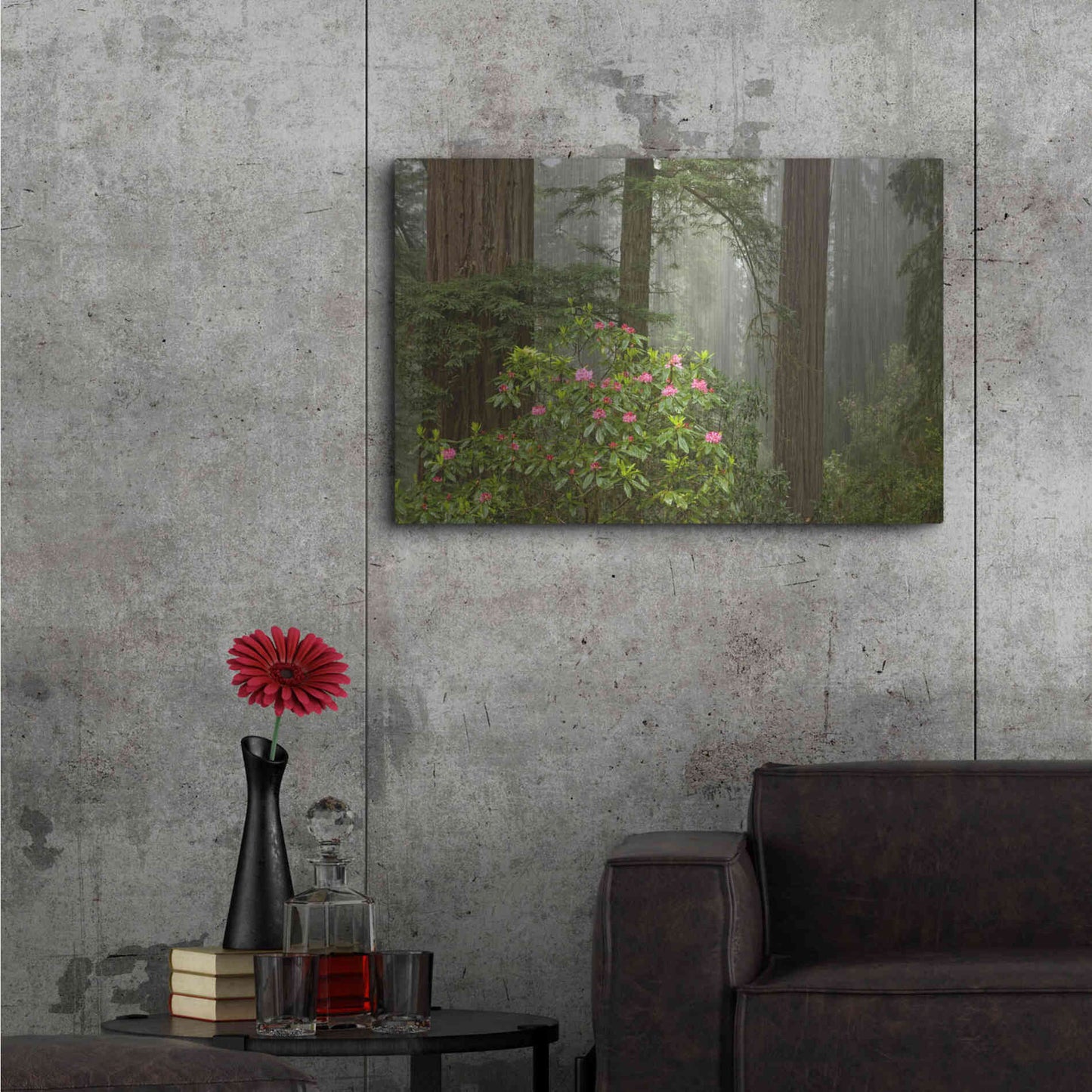 Luxe Metal Art 'Redwood Fog Rhododendrons' by Mike Jones, Metal Wall Art,36x24