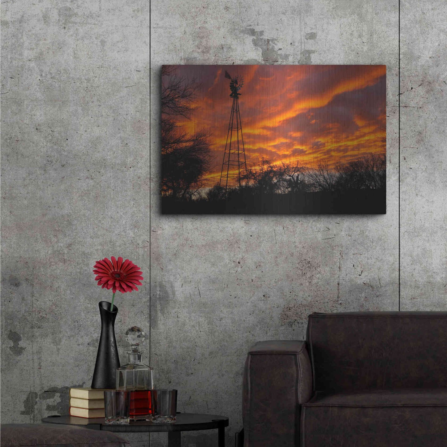 Luxe Metal Art 'Superior Windmill Sunset' by Mike Jones, Metal Wall Art,36x24