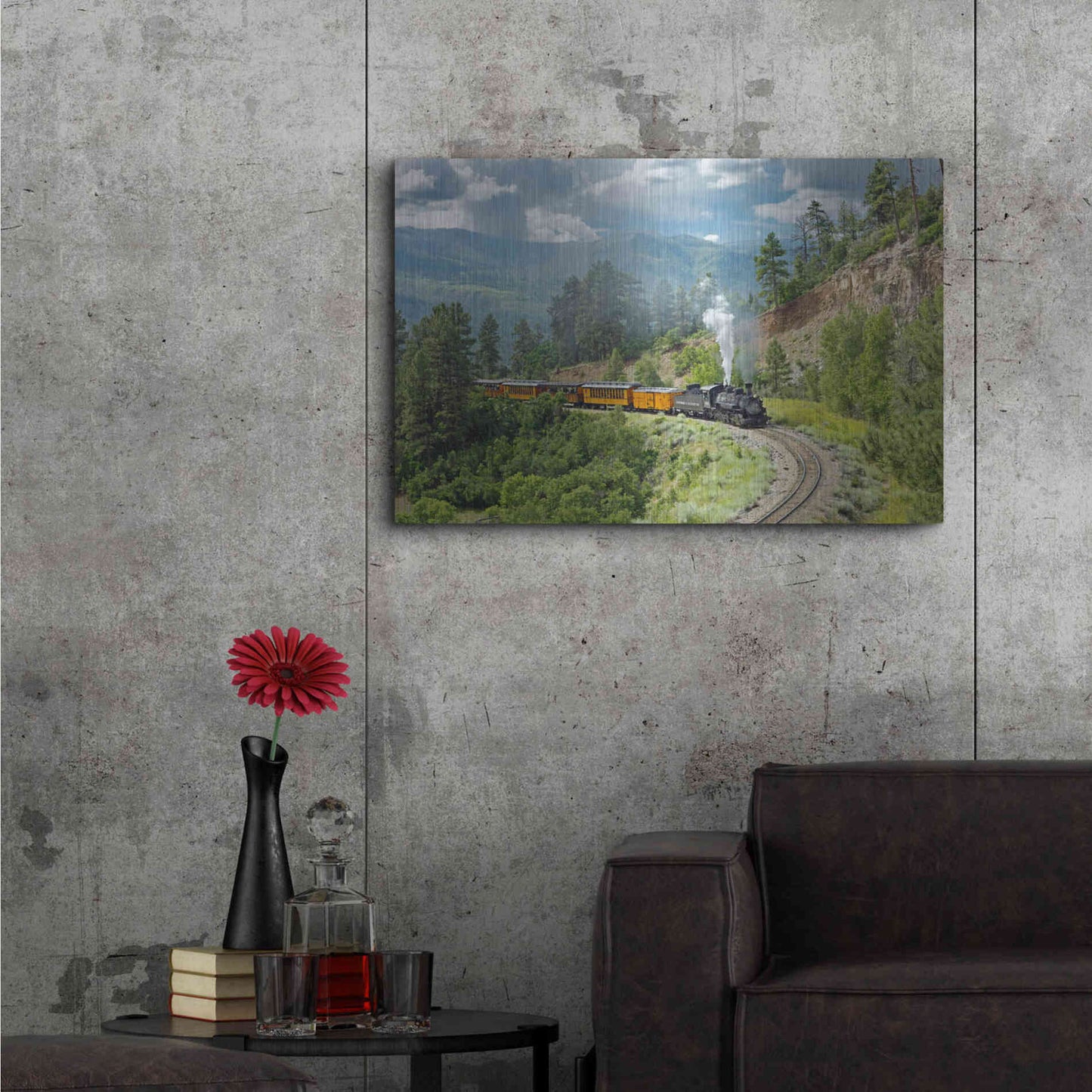 Luxe Metal Art 'The Train, From Bridge' by Mike Jones, Metal Wall Art,36x24