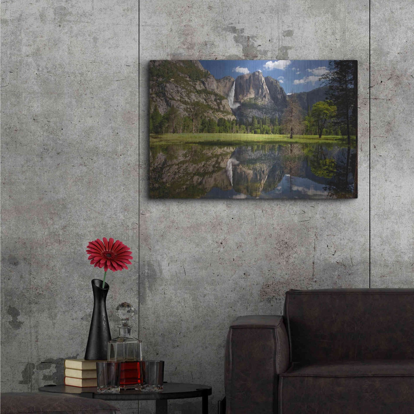Luxe Metal Art 'Yosemite Falls Reflection' by Mike Jones, Metal Wall Art,36x24