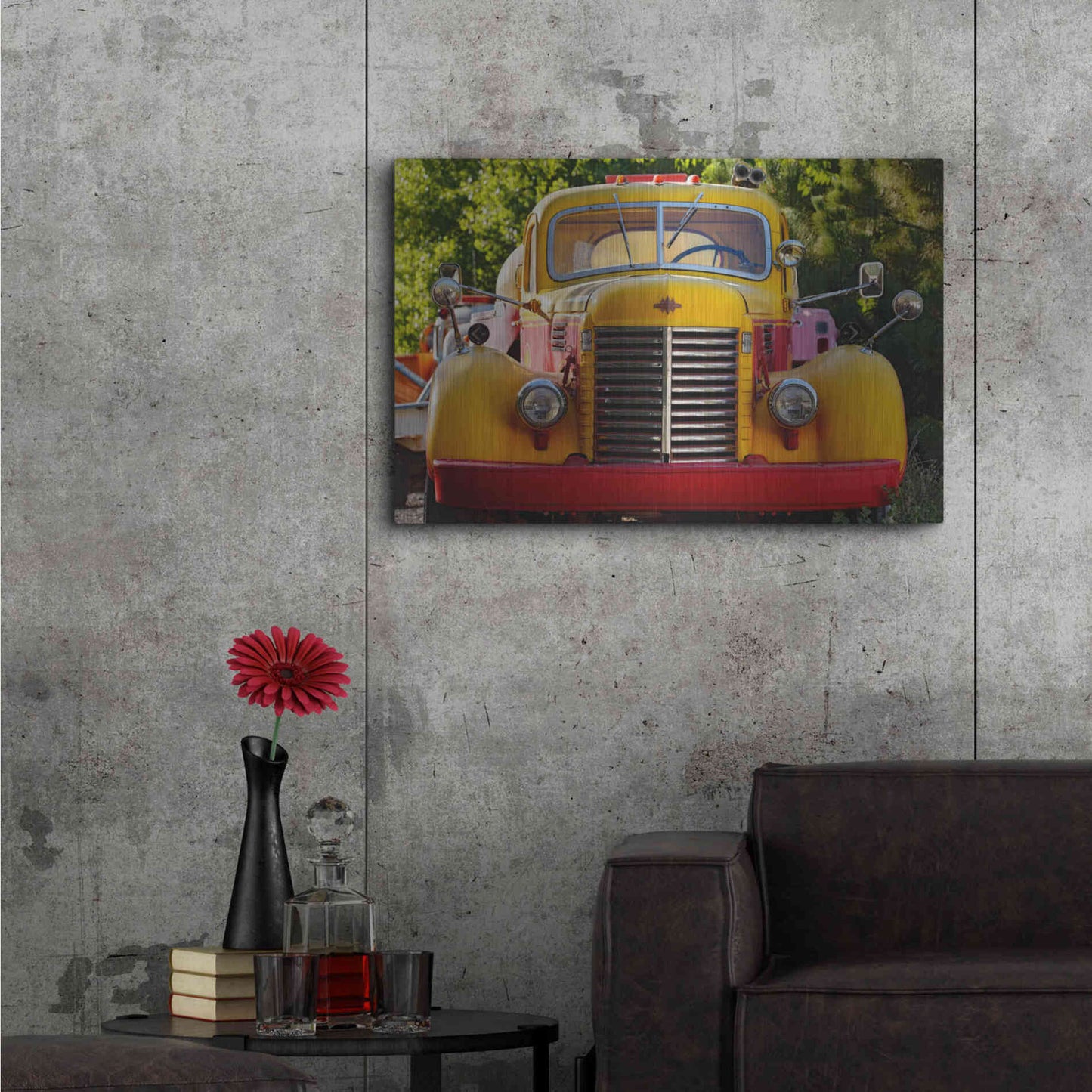 Luxe Metal Art 'Gold King Mine Yellow Truck' by Mike Jones, Metal Wall Art,36x24