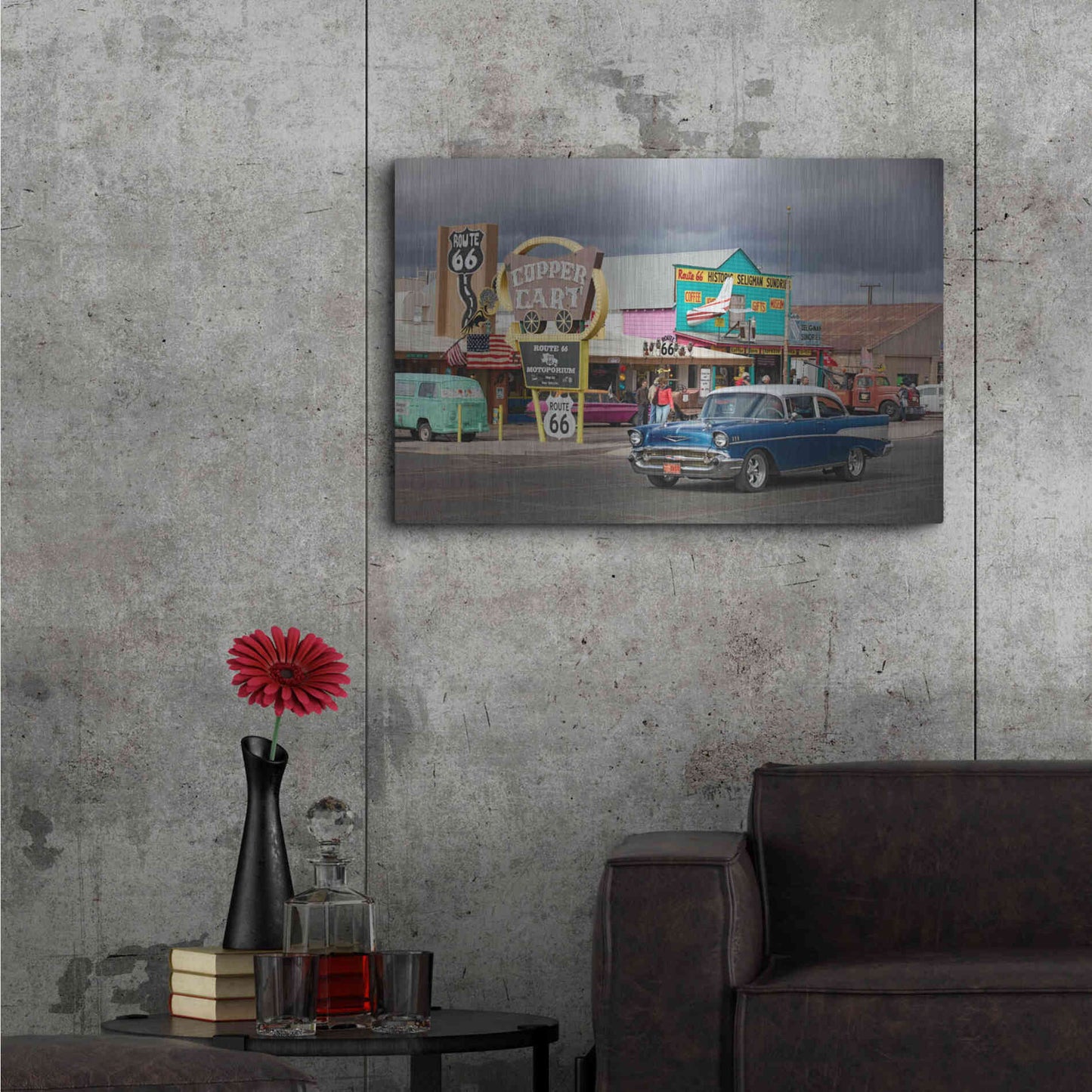 Luxe Metal Art 'Route 66 Fun Run Seligman' by Mike Jones, Metal Wall Art,36x24