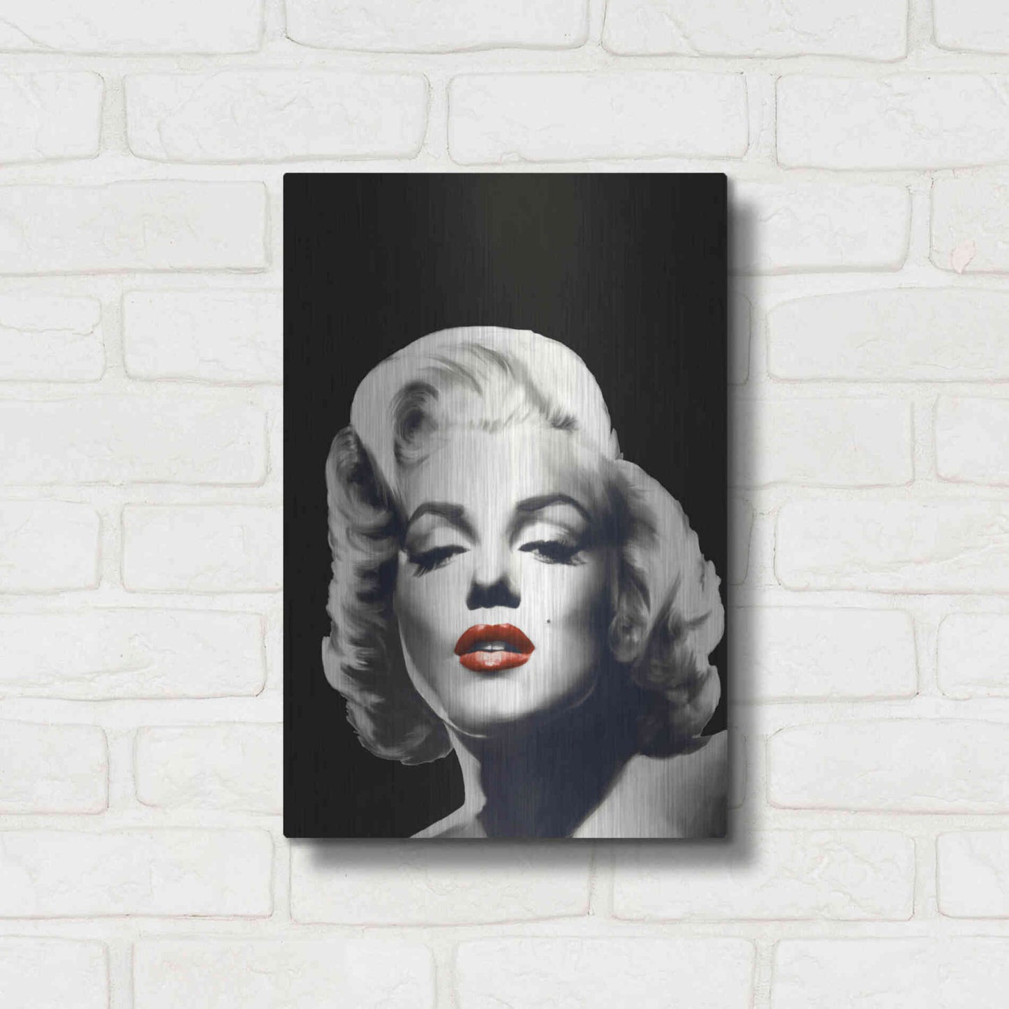 Luxe Metal Art 'Red Lips Marilyn In Black' by Chris Consani, Metal Wall Art,12x16