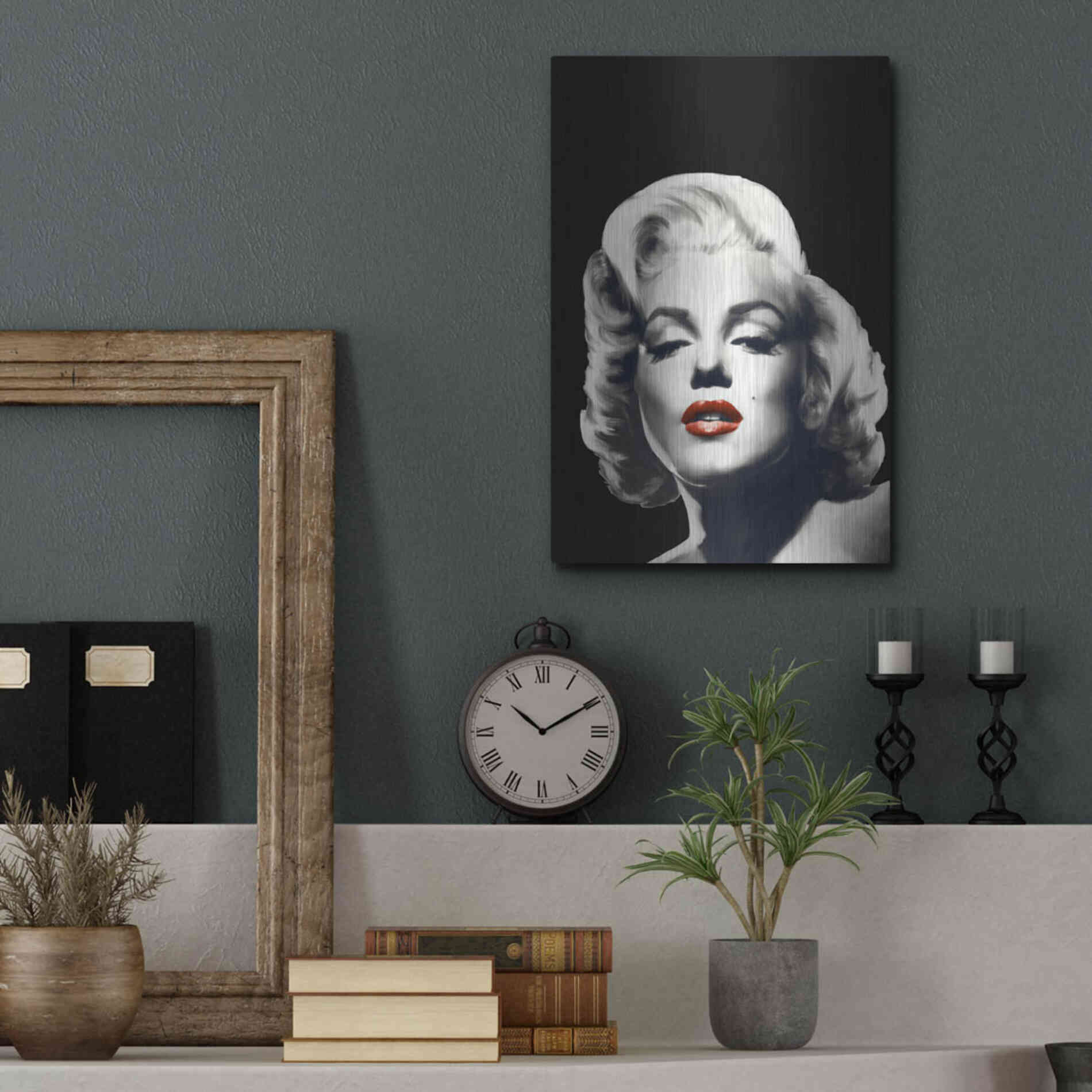 Luxe Metal Art 'Red Lips Marilyn In Black' by Chris Consani, Metal Wall Art,12x16