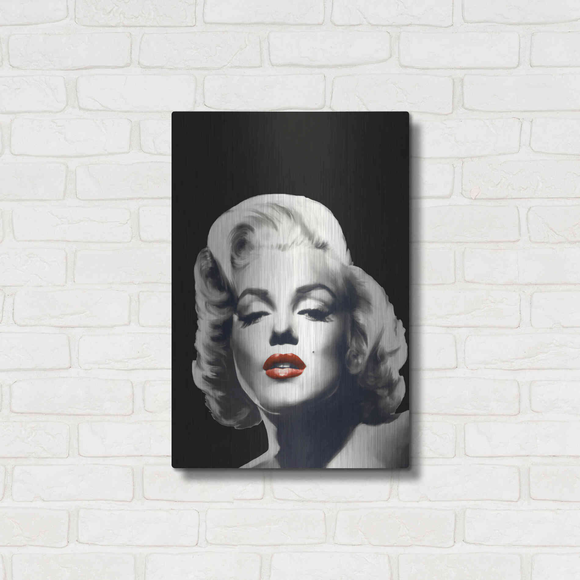 Luxe Metal Art 'Red Lips Marilyn In Black' by Chris Consani, Metal Wall Art,16x24