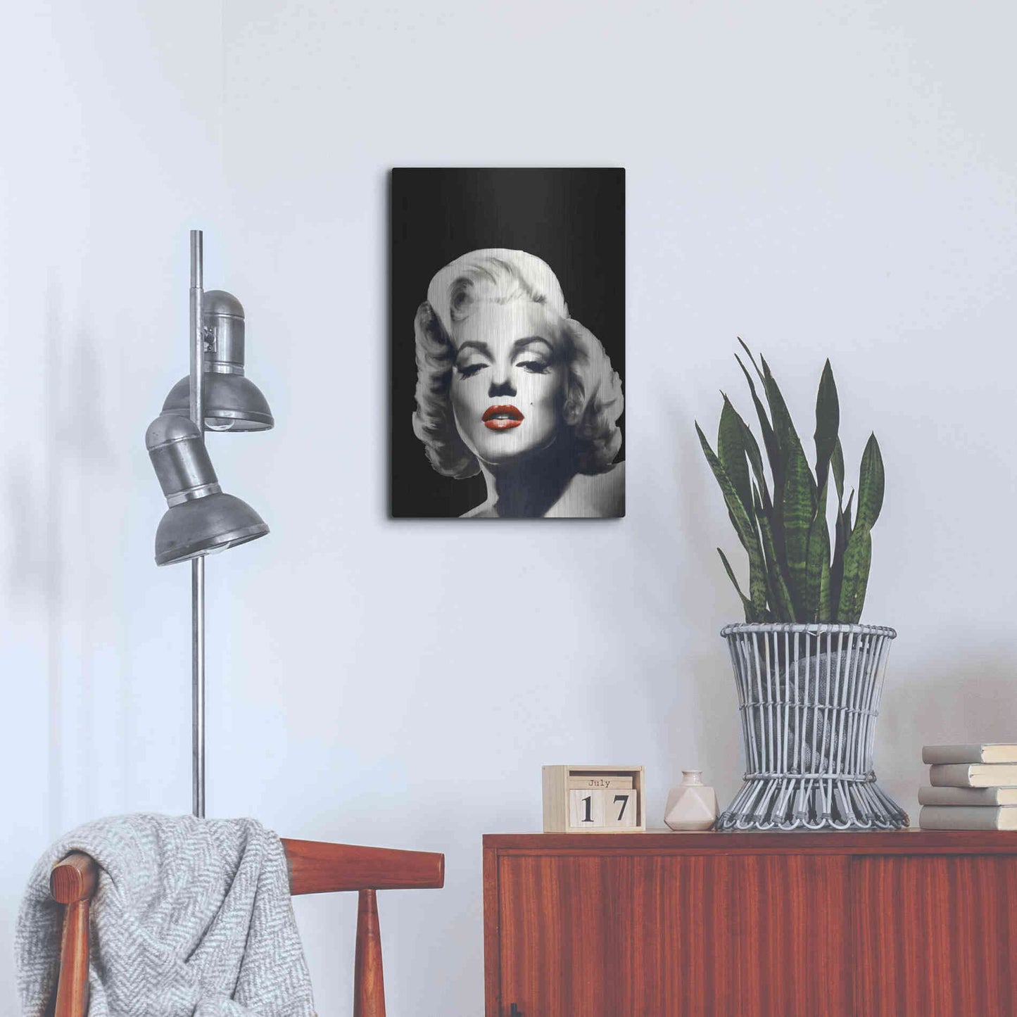 Luxe Metal Art 'Red Lips Marilyn In Black' by Chris Consani, Metal Wall Art,16x24