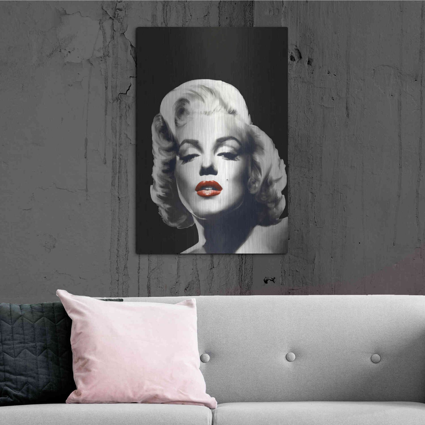 Luxe Metal Art 'Red Lips Marilyn In Black' by Chris Consani, Metal Wall Art,24x36