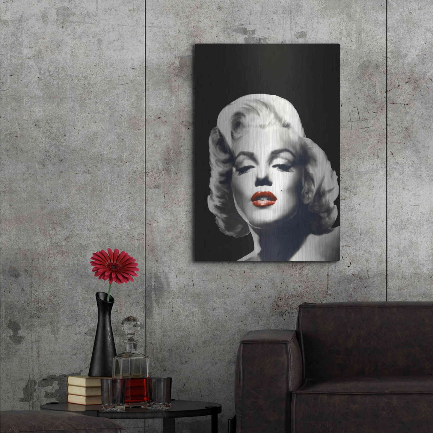 Luxe Metal Art 'Red Lips Marilyn In Black' by Chris Consani, Metal Wall Art,24x36