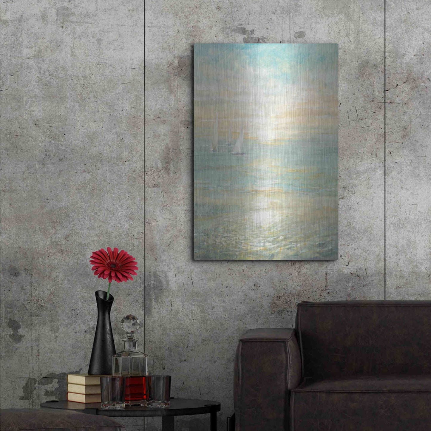 Luxe Metal Art 'Sunrise Sailboats I' by Danhui Nai, Metal Wall Art,24x36
