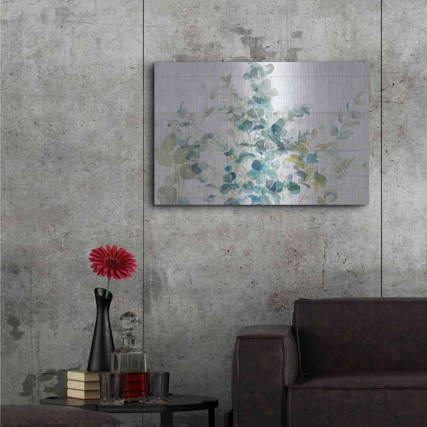 Luxe Metal Art 'Eucalyptus I on Shiplap Crop' by Danhui Nai, Metal Wall Art,36x24