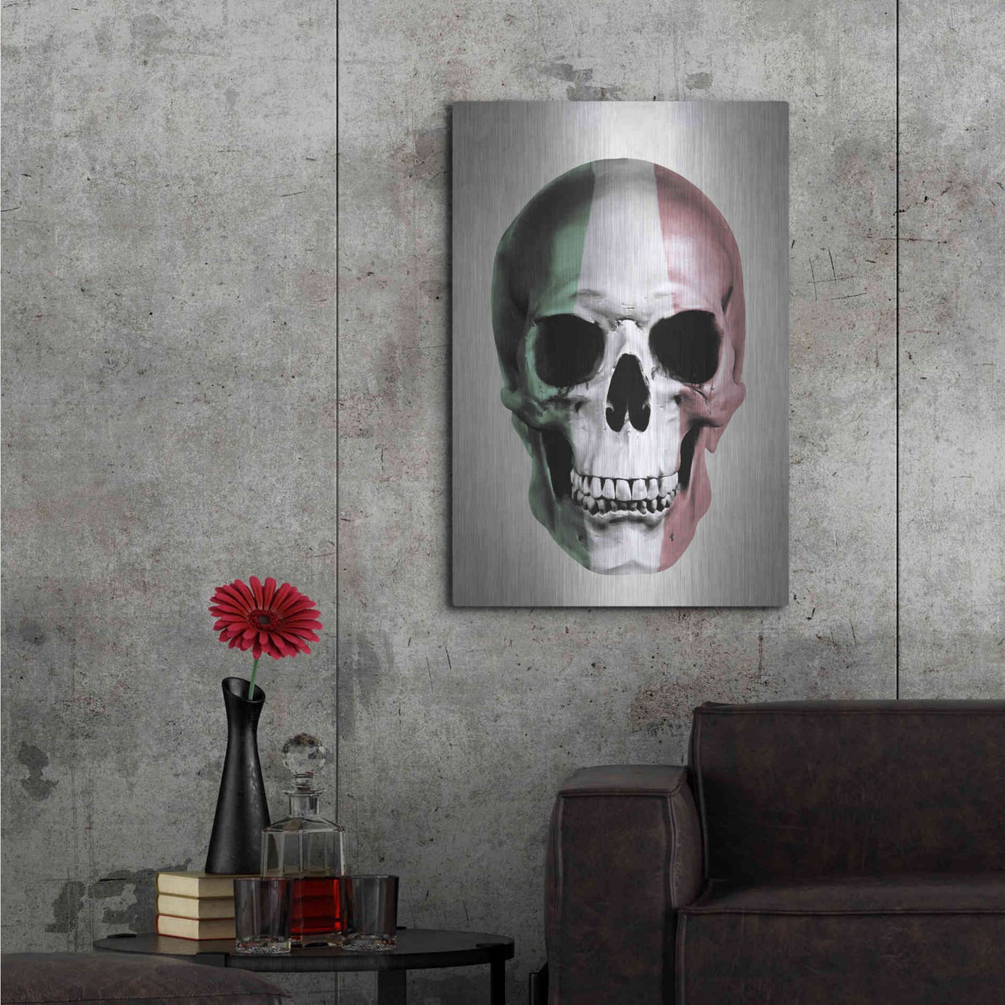 Luxe Metal Art 'Italian Skull Grey' by Nicklas Gustafsson, Metal Wall Art,24x36