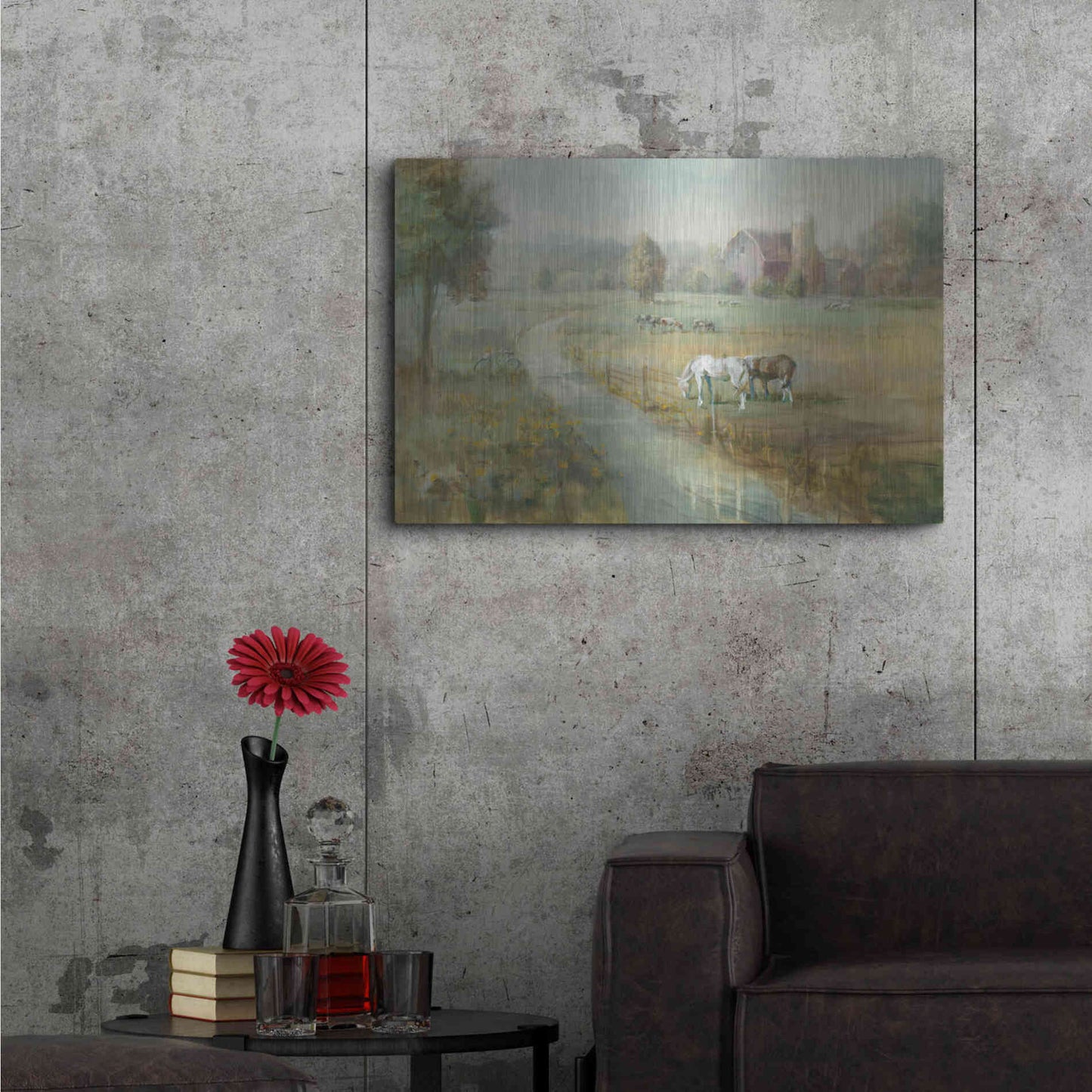 Luxe Metal Art 'Tranquil Farm' by Danhui Nai, Metal Wall Art,36x24