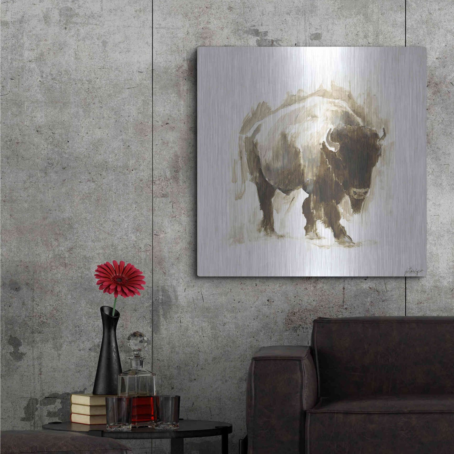 Luxe Metal Art 'Rustic Bison I' by Ethan Harper, Metal Wall Art,36x36