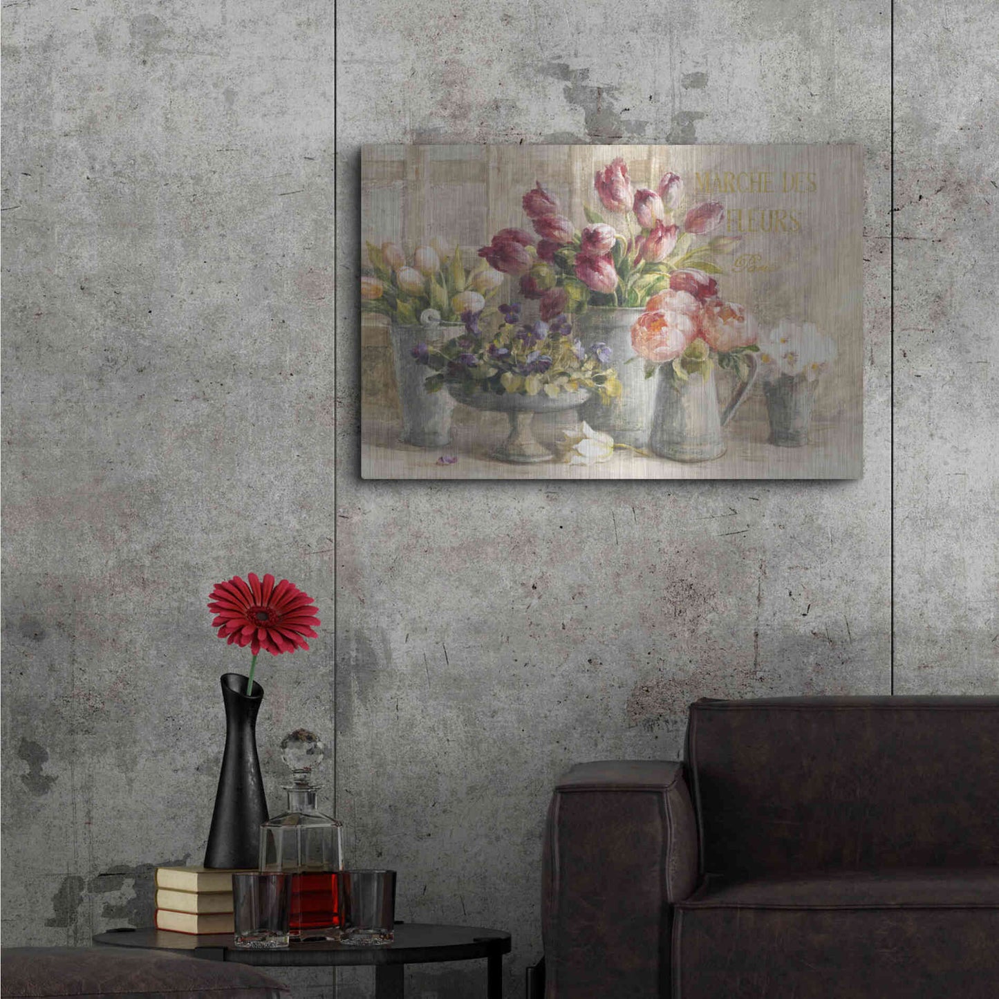 Luxe Metal Art 'Marche des Fleurs Blue Gold' by Danhui Nai, Metal Wall Art,36x24