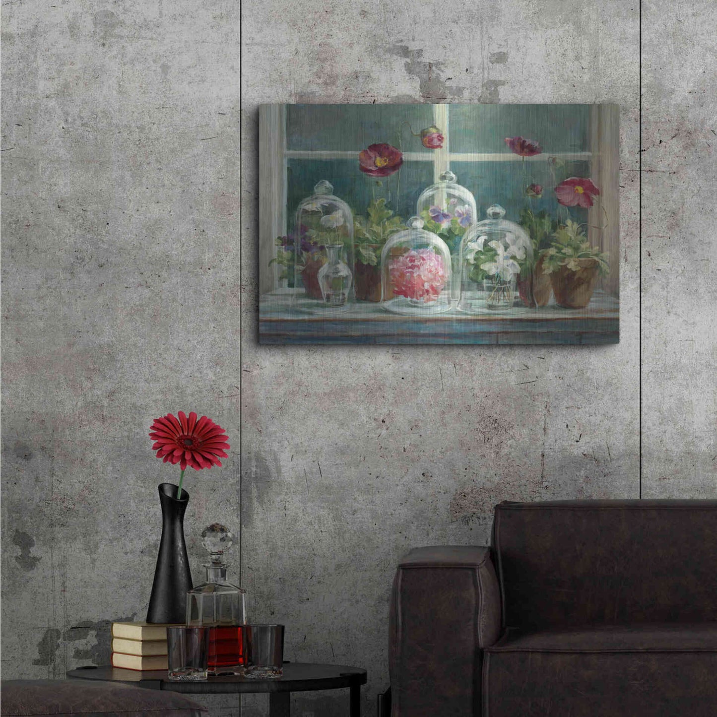 Luxe Metal Art 'Purple Poppies Windowsill Crop' by Danhui Nai, Metal Wall Art,36x24