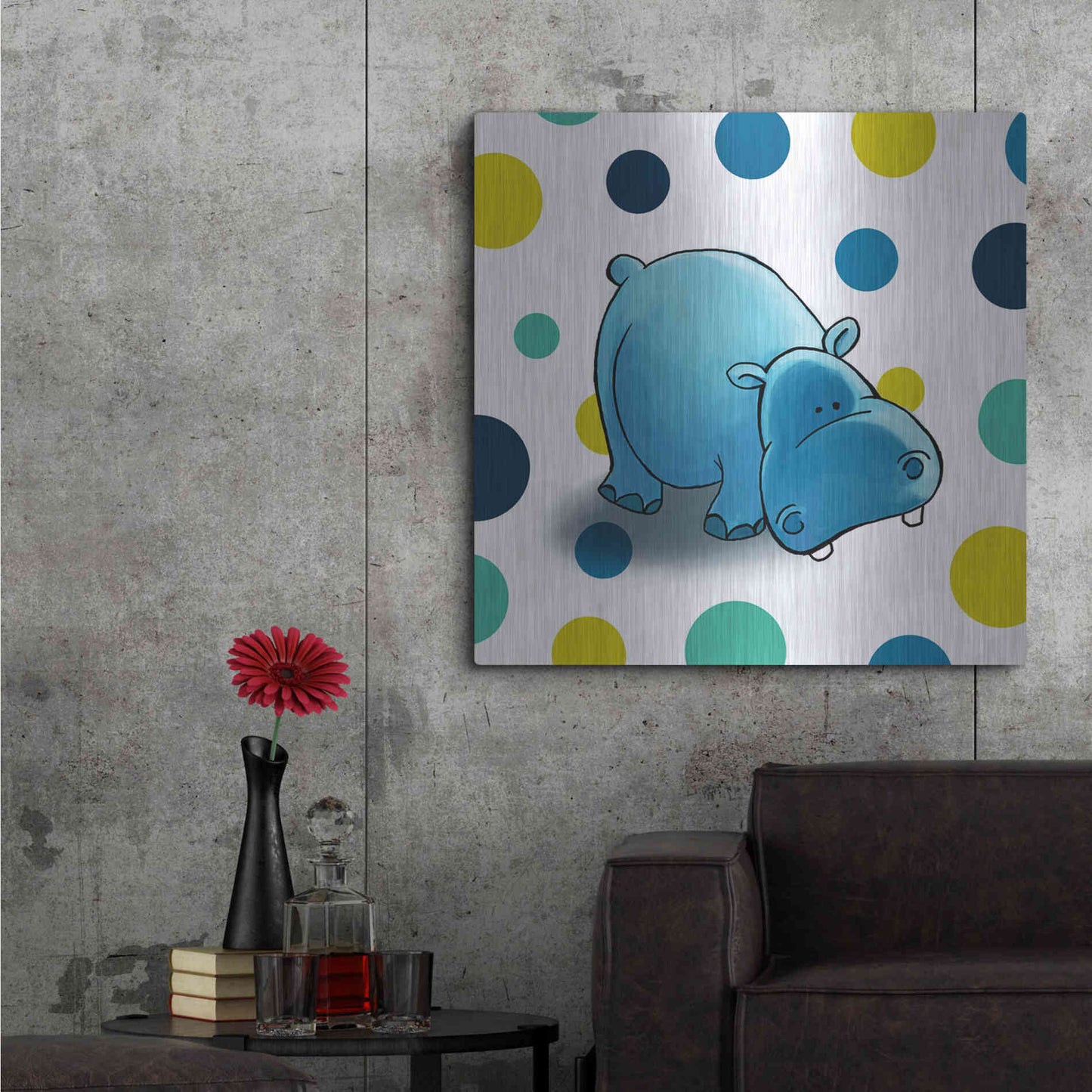 Luxe Metal Art 'Hippo Blue' by GraphINC, Metal Wall Art,36x36