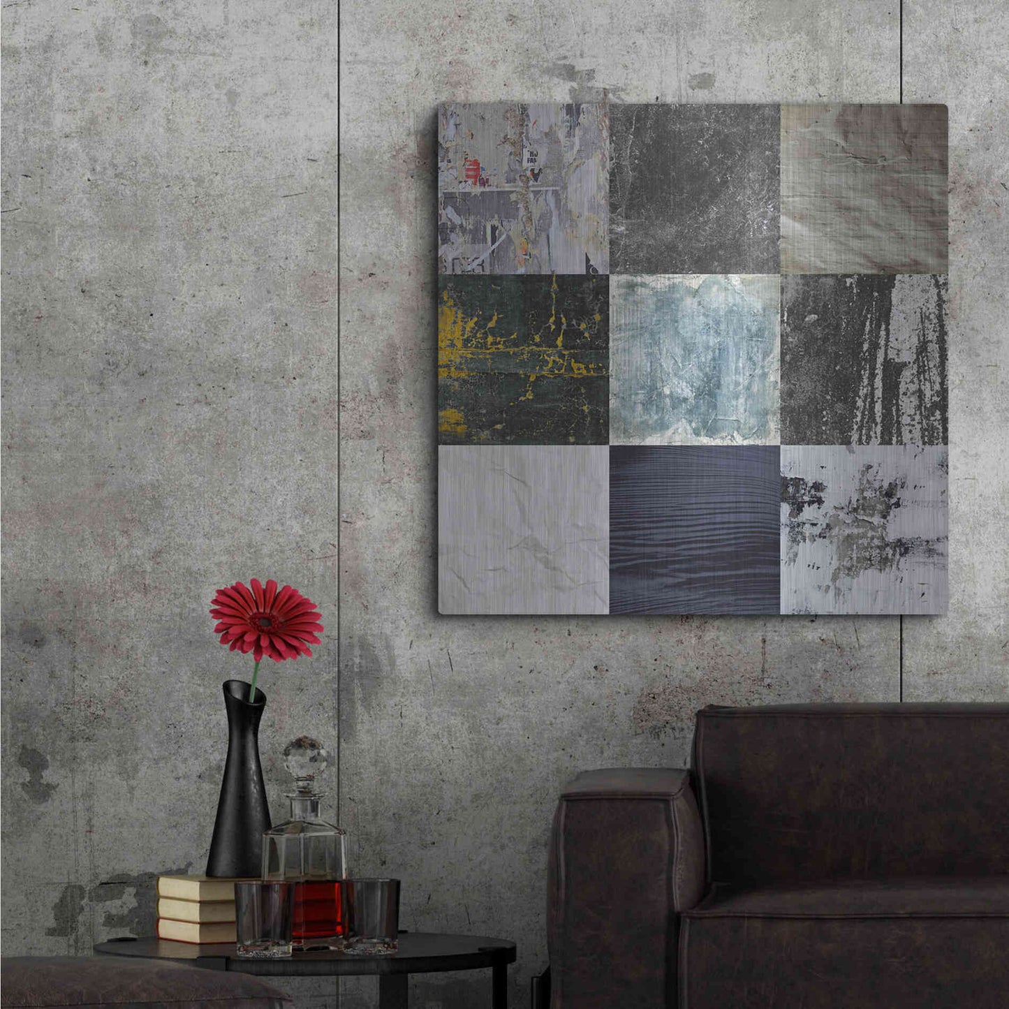 Luxe Metal Art 'Tiles Decor Blue Notes 1' by GraphINC, Metal Wall Art,36x36