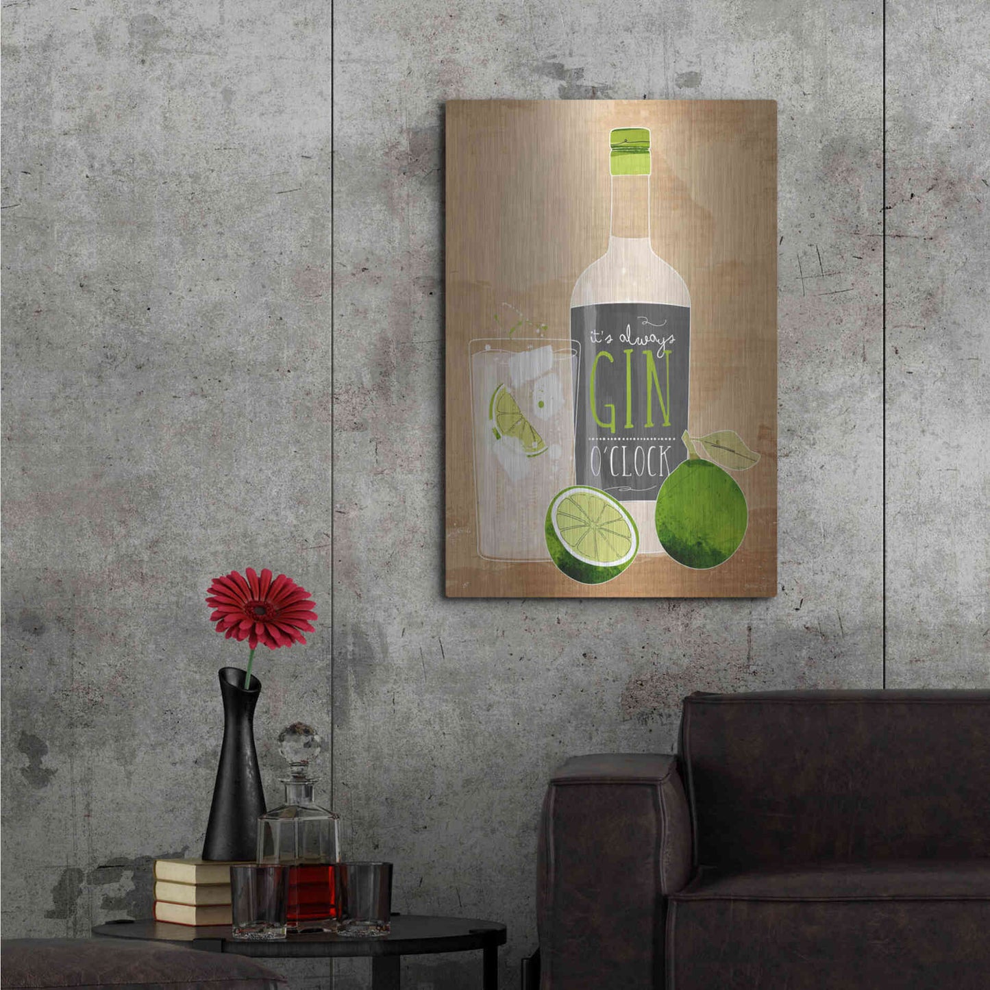 Luxe Metal Art 'Gin O’Clock' by Green Lili, Metal Wall Art,24x36