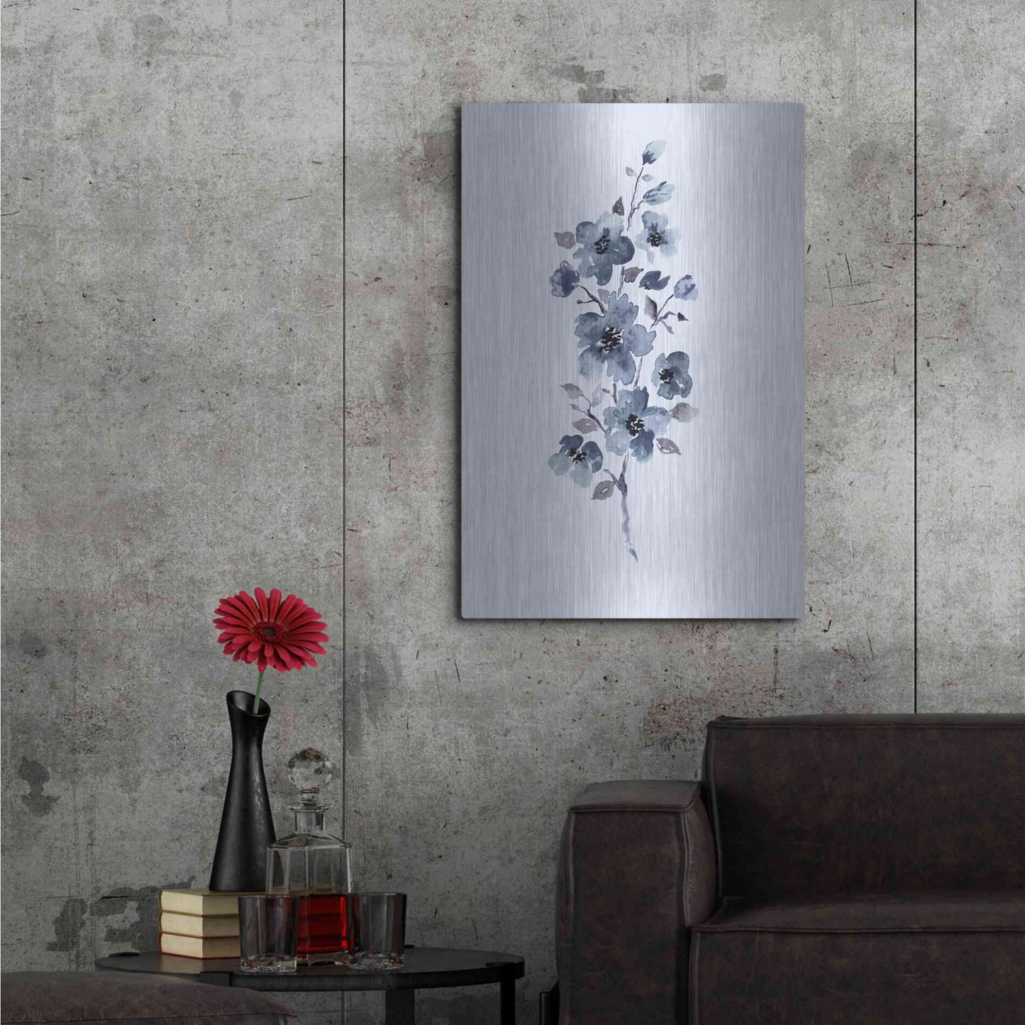 Luxe Metal Art 'Floral Blue' by Incado, Metal Wall Art,24x36