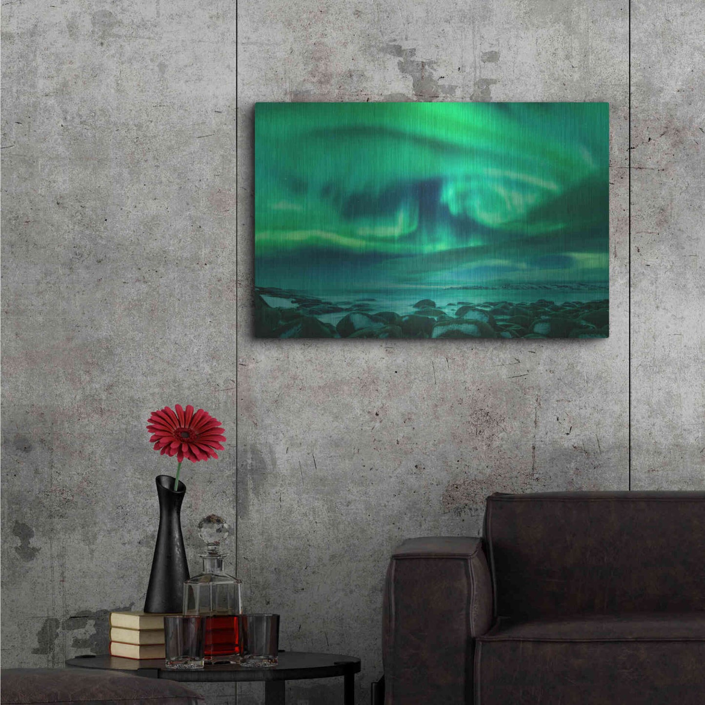 Luxe Metal Art 'Aurora Borealis Over Ocean' by Luxe Portfolio, Metal Wall Art,36x24