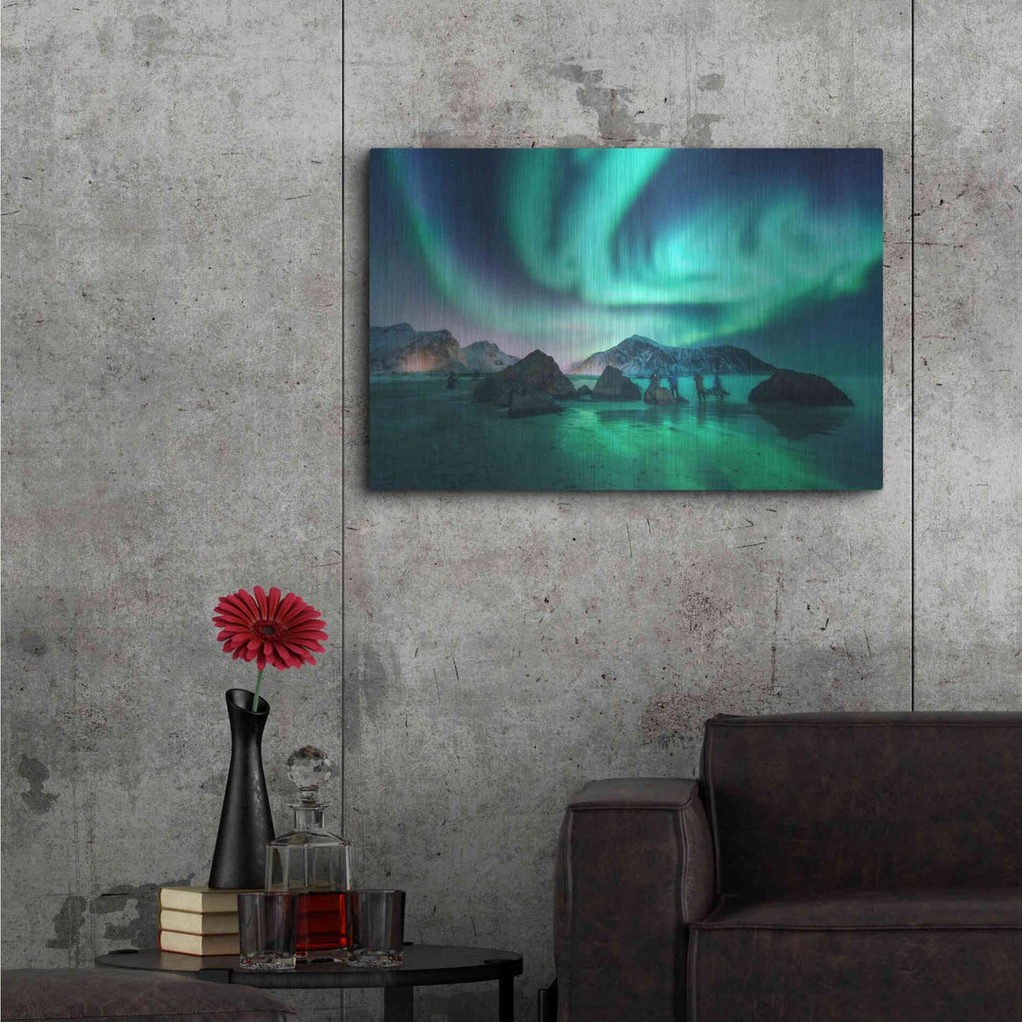 Luxe Metal Art 'Green Aurora Borealis And People' by Luxe Portfolio, Metal Wall Art,36x24