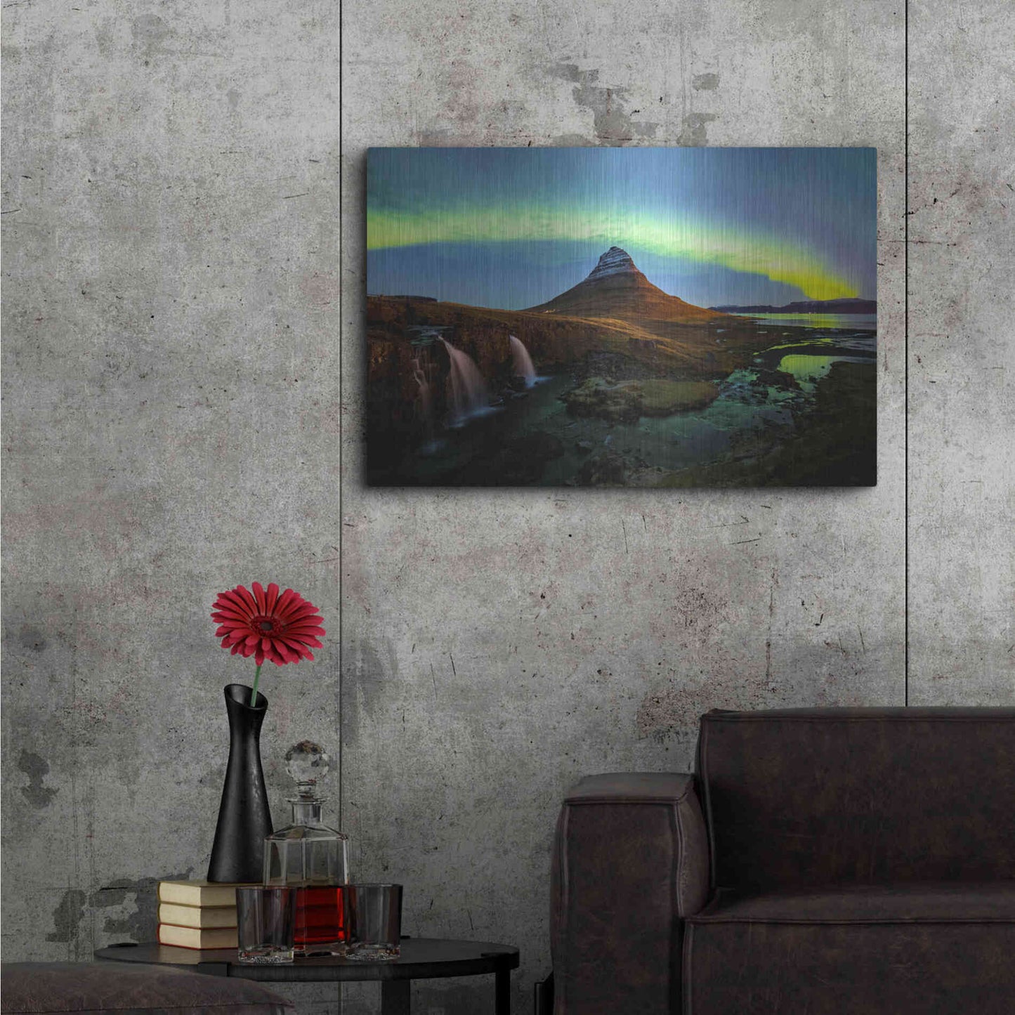 Luxe Metal Art 'Northern Light Aurora Borealis Over Kirkjufell 1' by Luxe Portfolio, Metal Wall Art,36x24