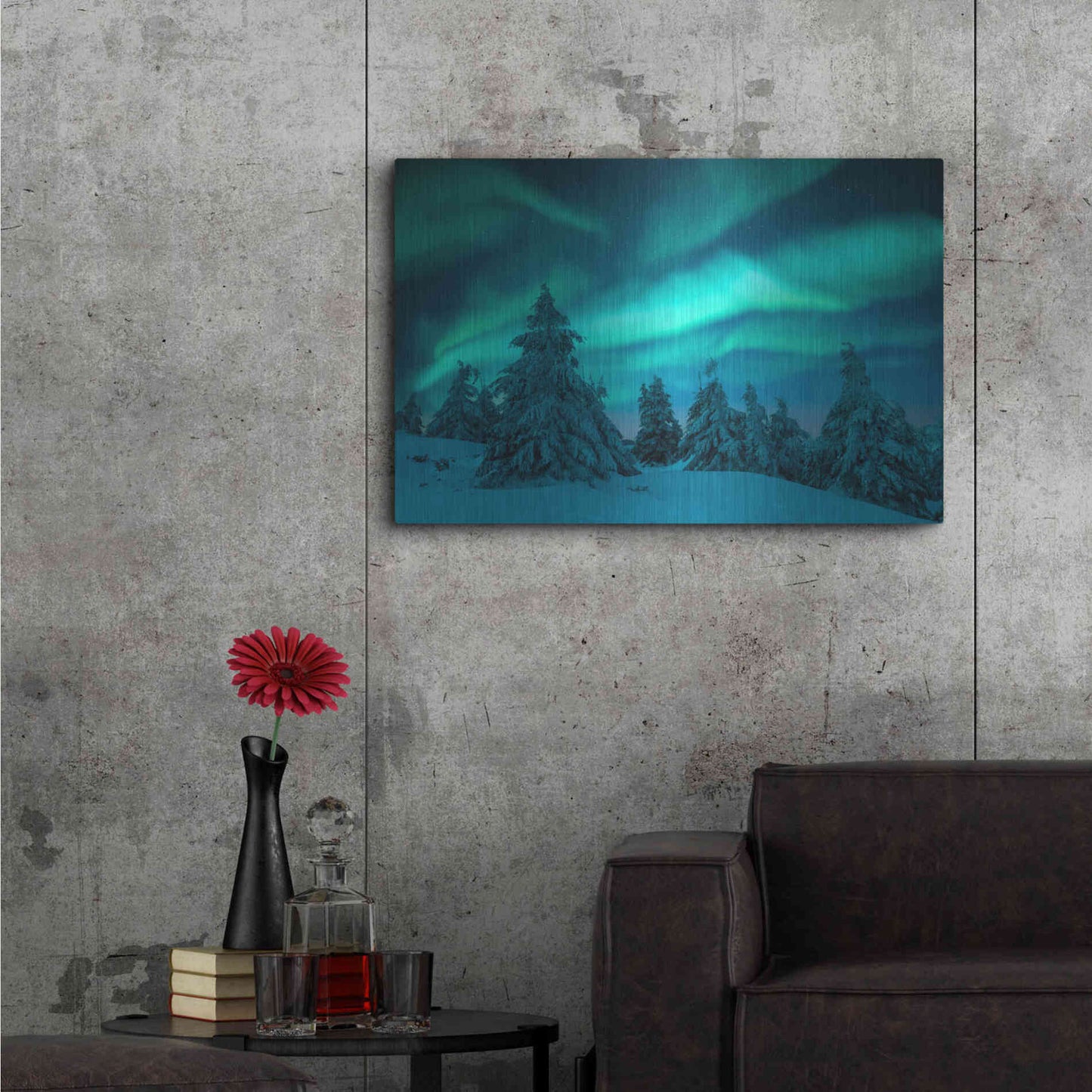 Luxe Metal Art 'Northern Lights In Winter Forest 2' by Luxe Portfolio, Metal Wall Art,36x24