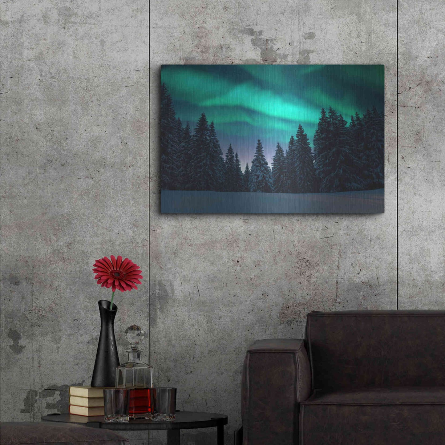 Luxe Metal Art 'Northern Lights In Winter Forest 3' by Luxe Portfolio, Metal Wall Art,36x24