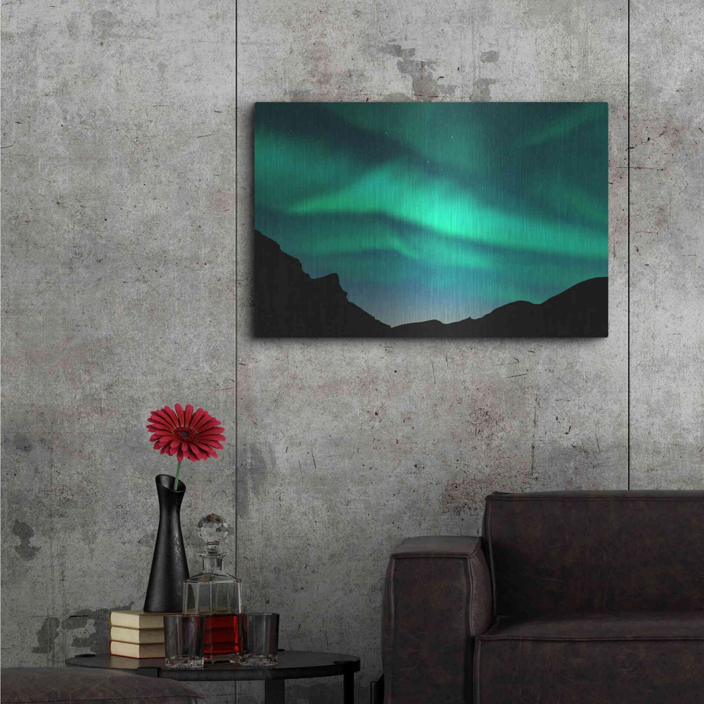 Luxe Metal Art 'Northern Lights In Winter Mountains' by Luxe Portfolio, Metal Wall Art,36x24
