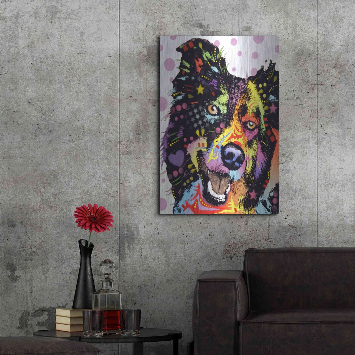 Luxe Metal Art 'Border Collie 1' by Dean Russo, Metal Wall Art,24x36