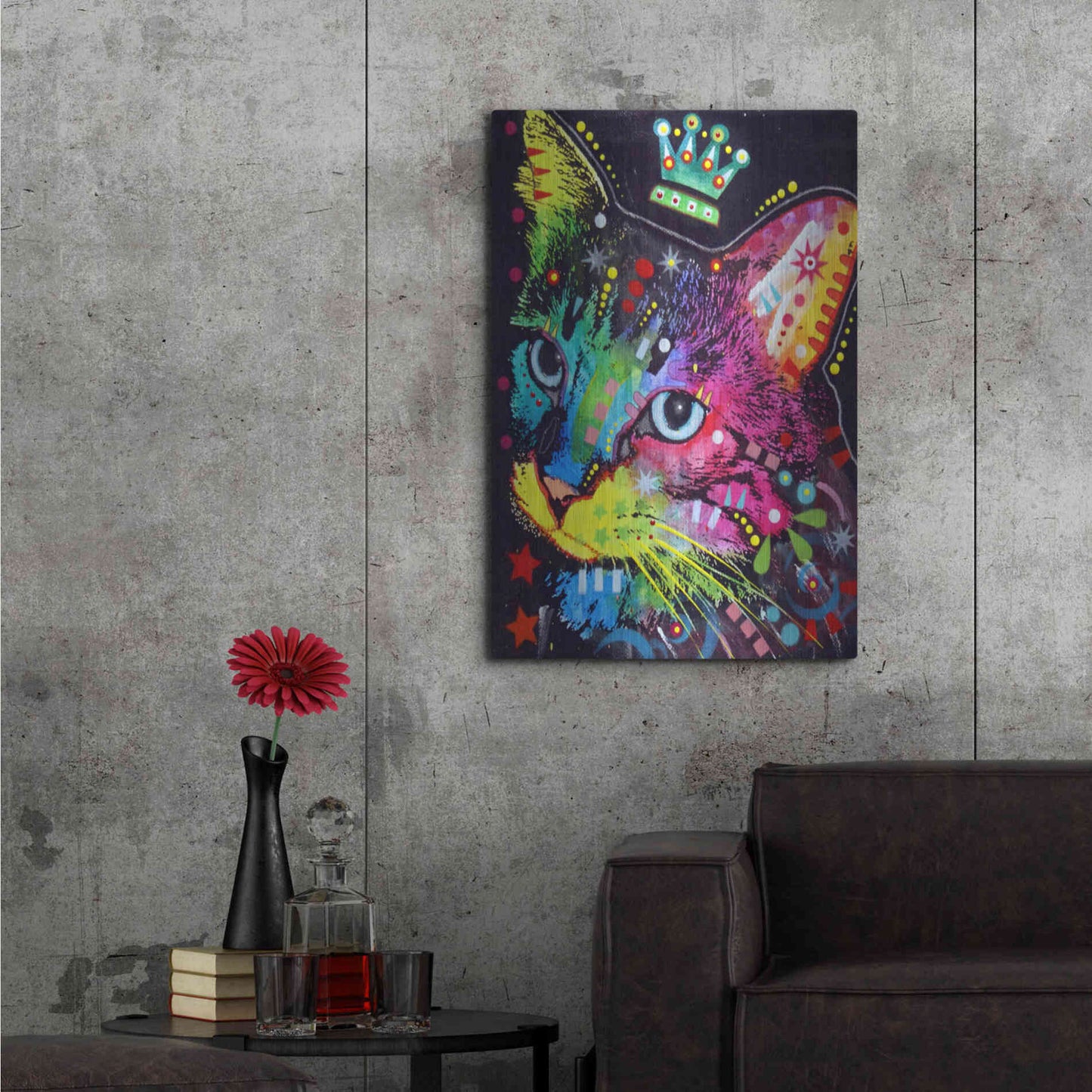 Luxe Metal Art 'Thinking Cat Crowned' by Dean Russo, Metal Wall Art,24x36