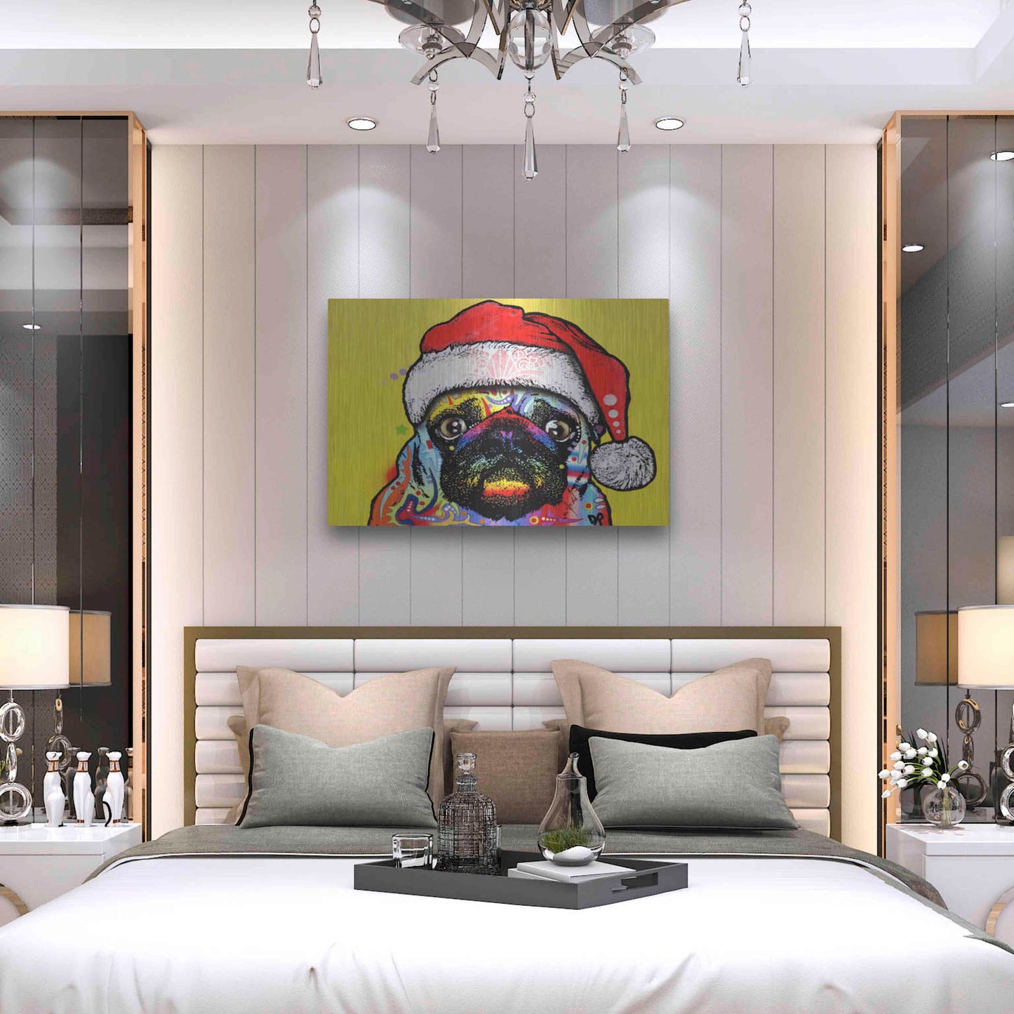 Luxe Metal Art 'Pug Christmas Edition' by Dean Russo, Metal Wall Art,36x24