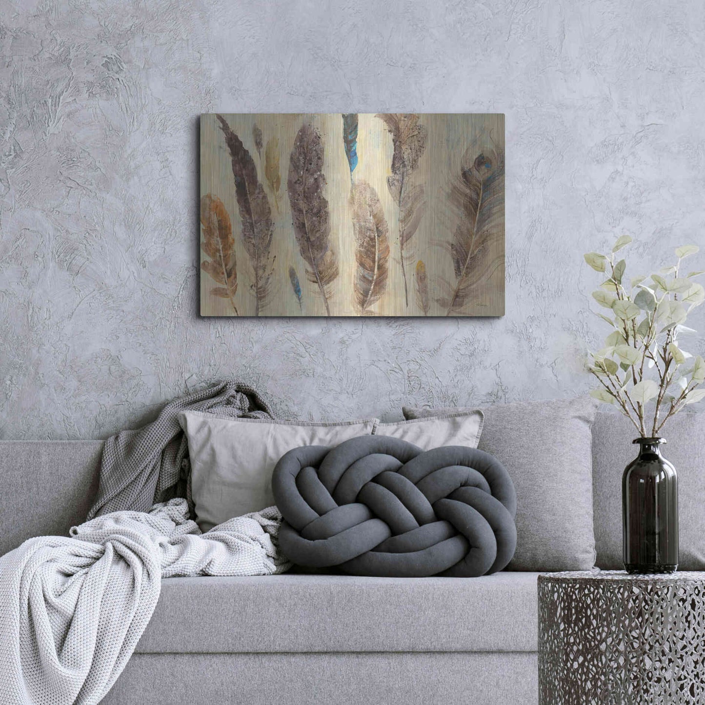 Luxe Metal Art 'Feather Study' by Albena Hristova, Metal Wall Art,36x24