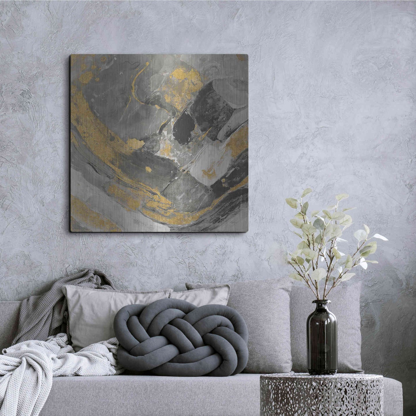 Luxe Metal Art 'Arroyo Gold and Black' by Albena Hristova, Metal Wall Art,36x36
