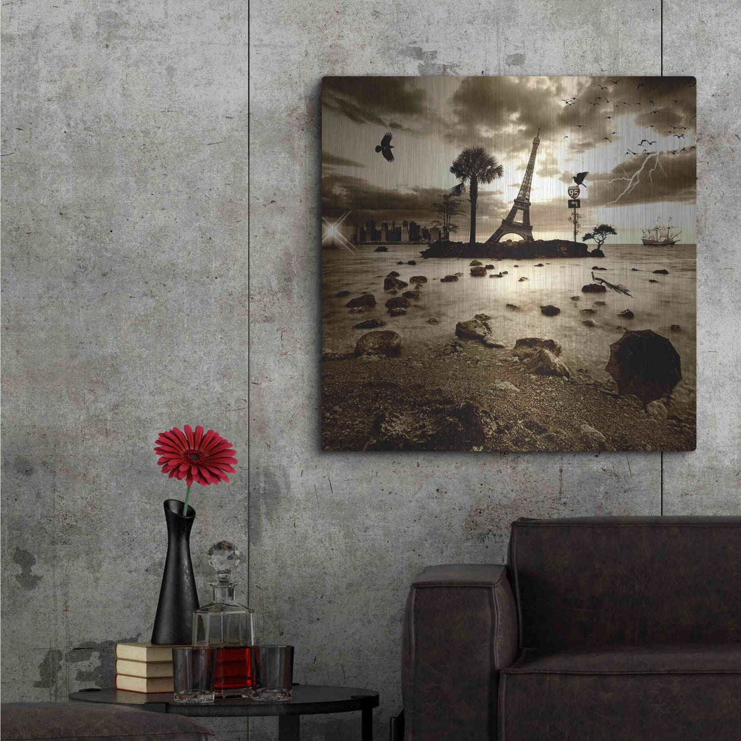 Luxe Metal Art 'Eiffel Nightmare' by Philippe Sainte-Laudy, Metal Wall Art,36x36