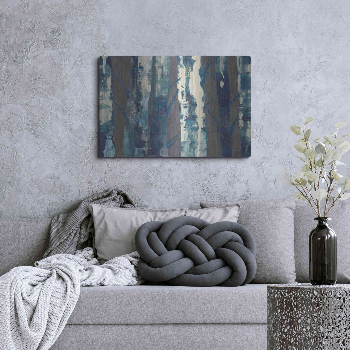 Luxe Metal Art 'Deep Woods III Indigo on Gray' by Albena Hristova, Metal Wall Art,36x24