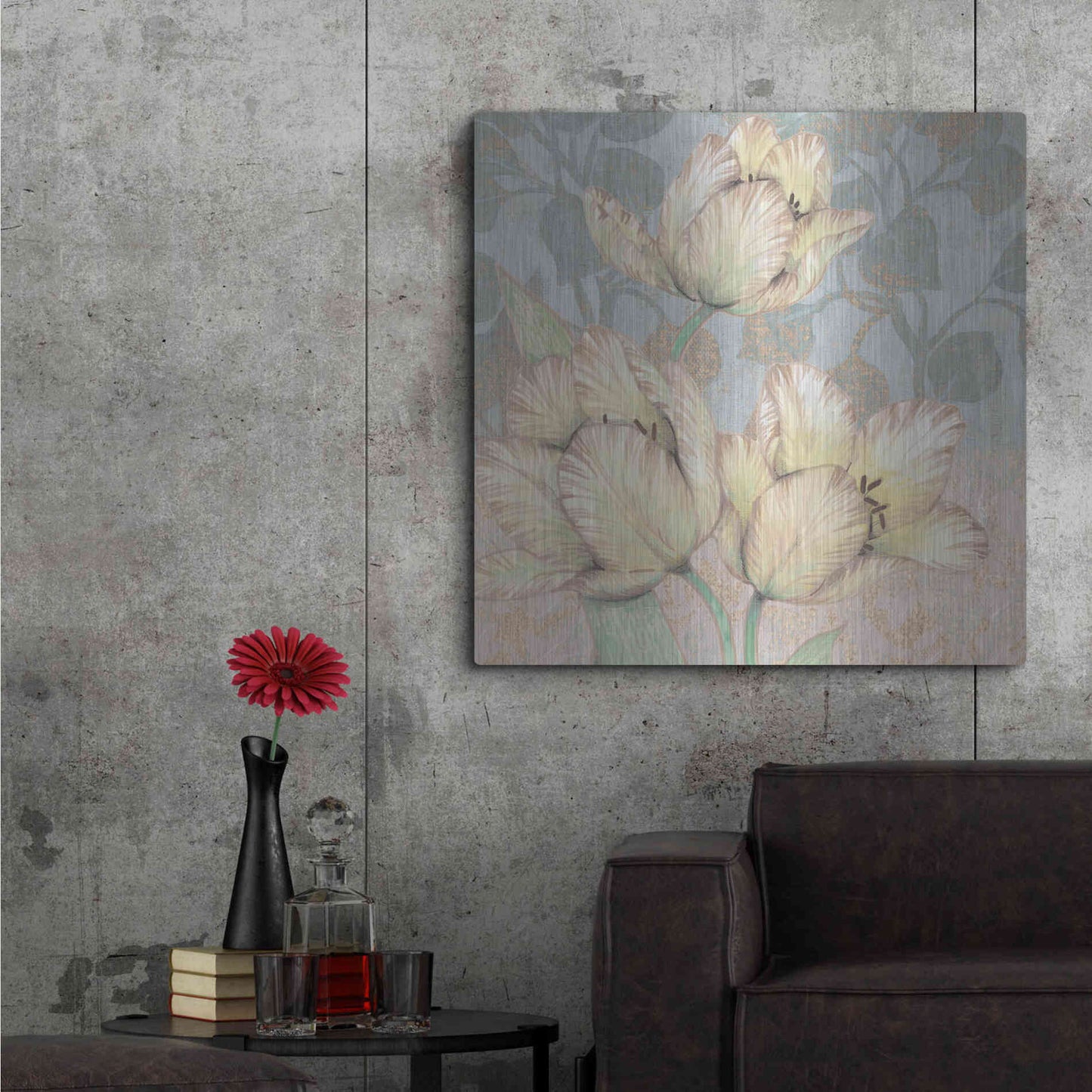 Luxe Metal Art 'Trois Fleurs Collection D' by Tim O'Toole, Metal Wall Art,36x36