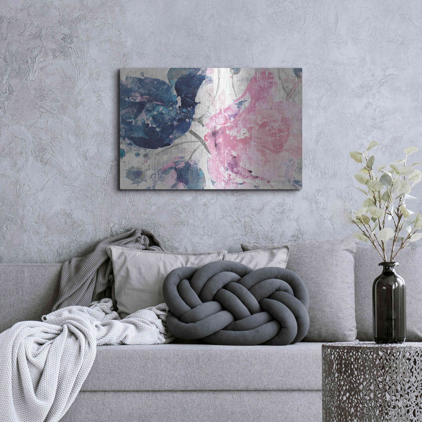 Luxe Metal Art 'Fireworks Abstract Navy Blue Flower Crop' by Albena Hristova, Metal Wall Art,36x24